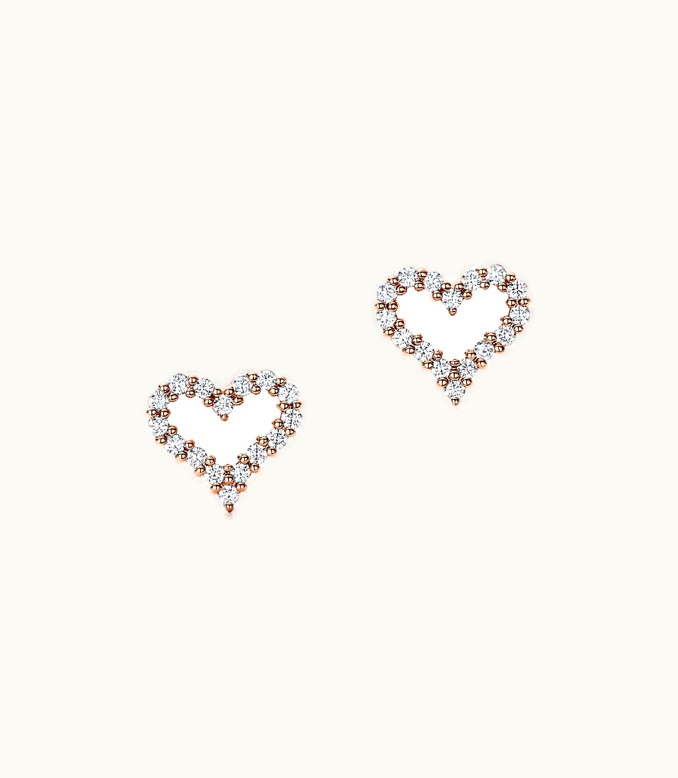 Tiffany & Co Heart Earrings In 18K Rose Gold With Diamonds, Extra Mini
