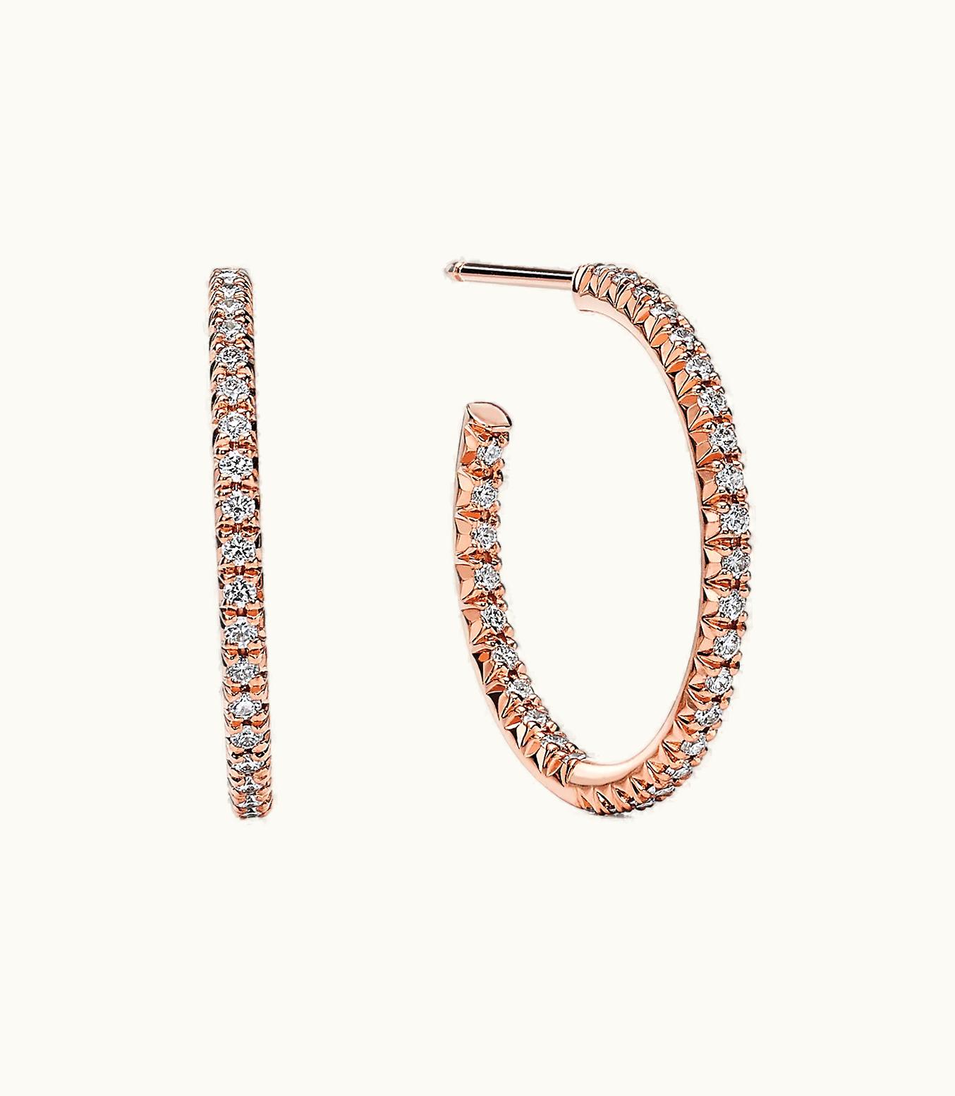 Tiffany & Co Tiffany Metro Hoop Earrings In Rose Gold With Diamonds, Medium