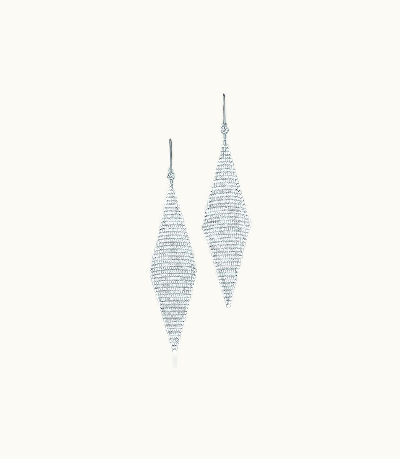 Tiffany & Co Elsa Peretti® Mesh Earrings In Sterling Silver With Diamonds, Small