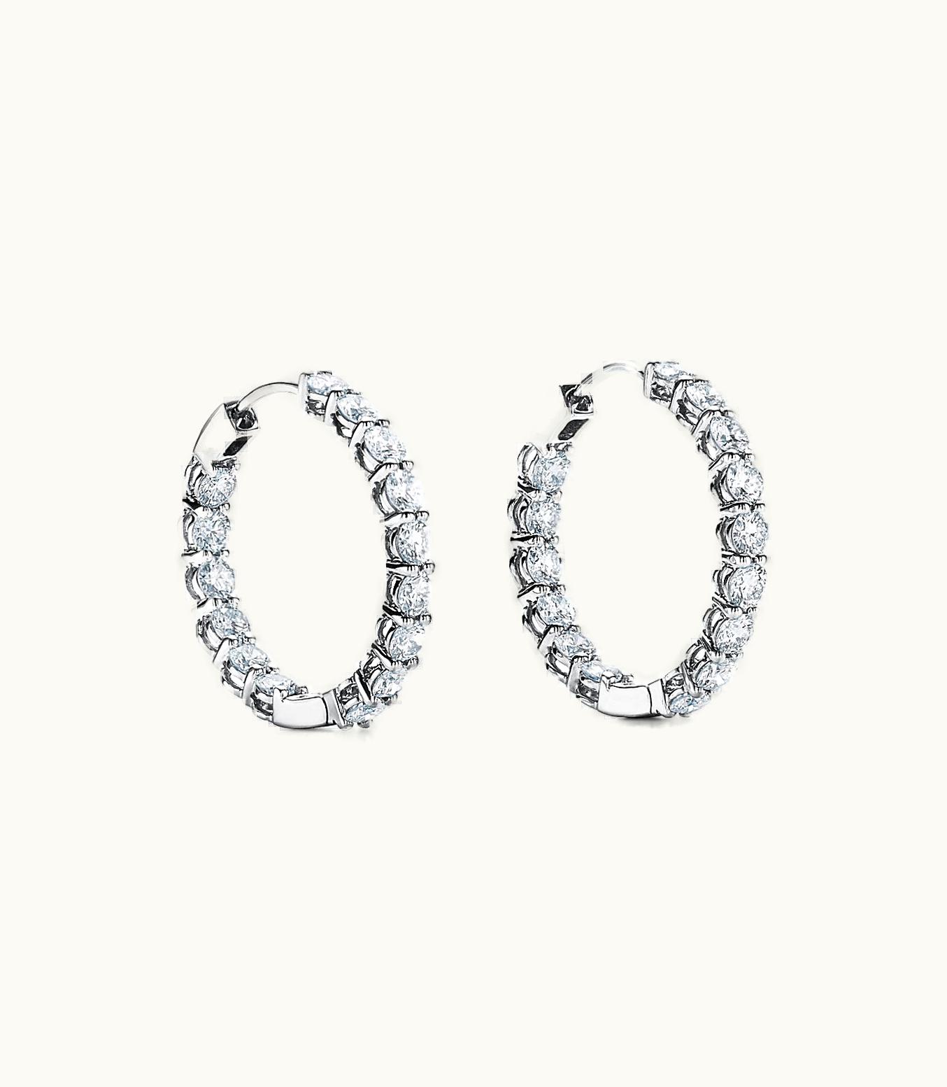 Tiffany & Co Hoop Earrings In Platinum With Diamonds, Medium