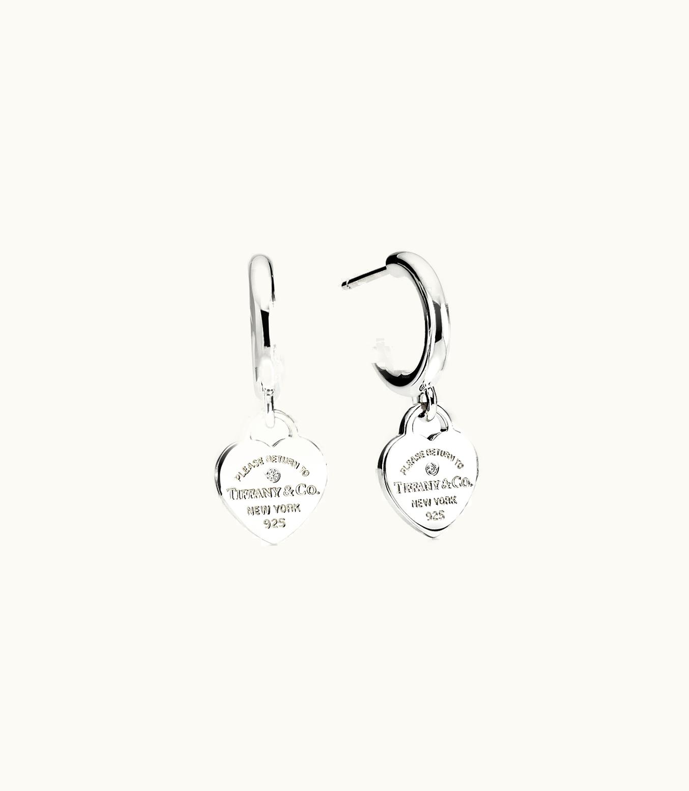Tiffany & Co Return To Tiffany™ Hoop Earrings In Sterling Silver With Diamonds, Mini