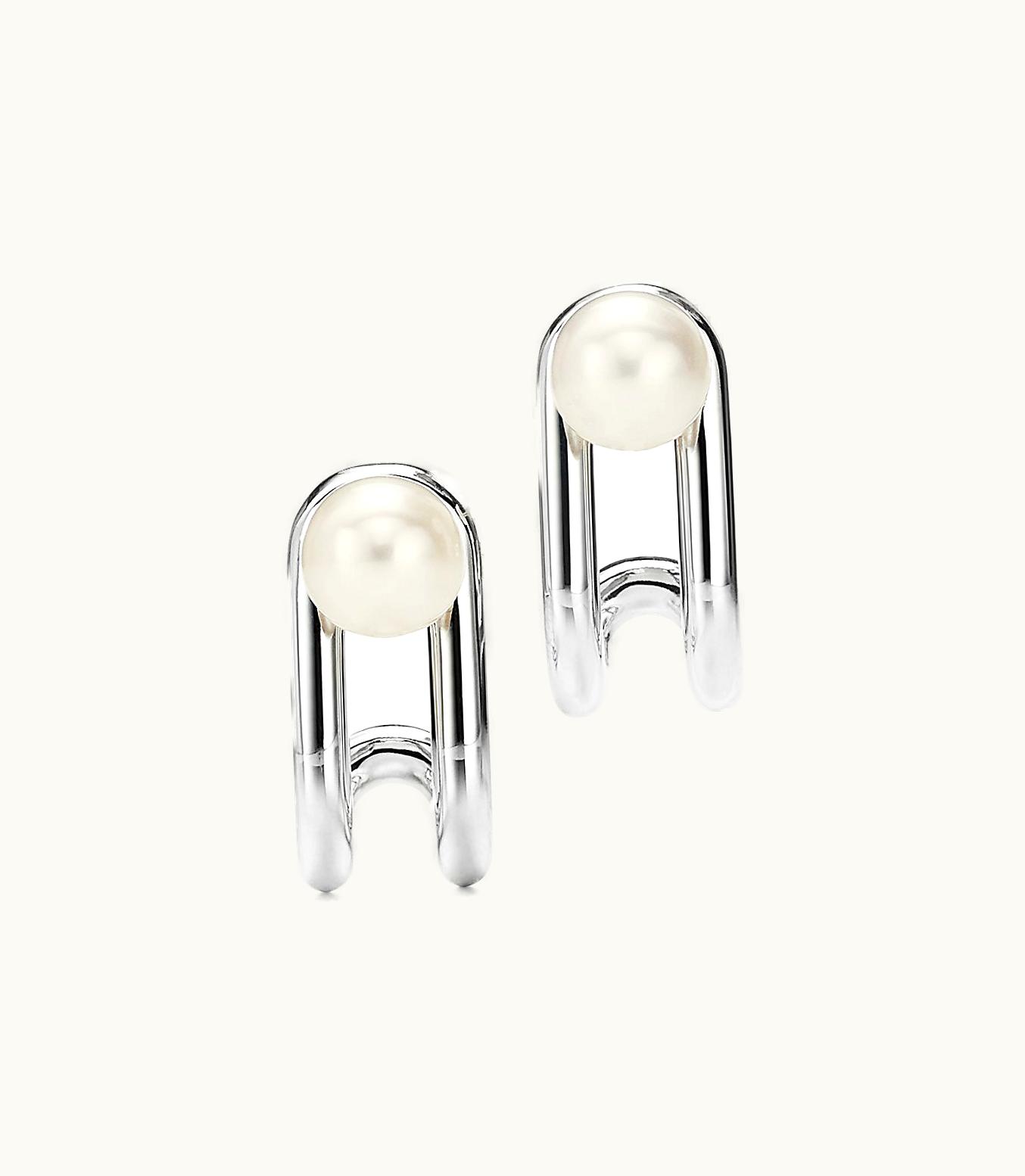 Tiffany & Co Tiffany Hardwear Double Pearl Hinged Earrings In Sterling Silver