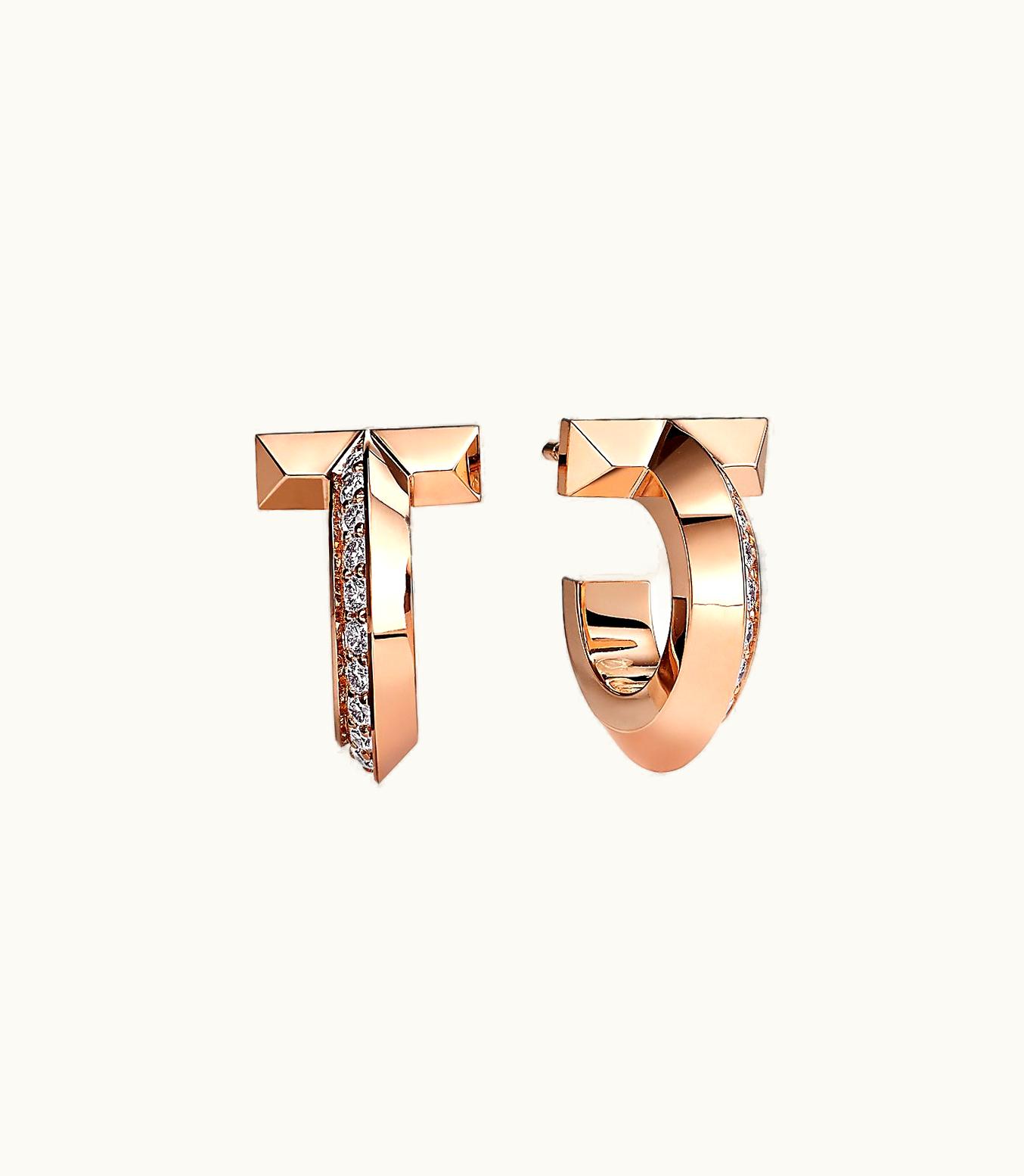Tiffany & Co Tiffany T T1 Hoop Earrings In Rose Gold With Diamonds