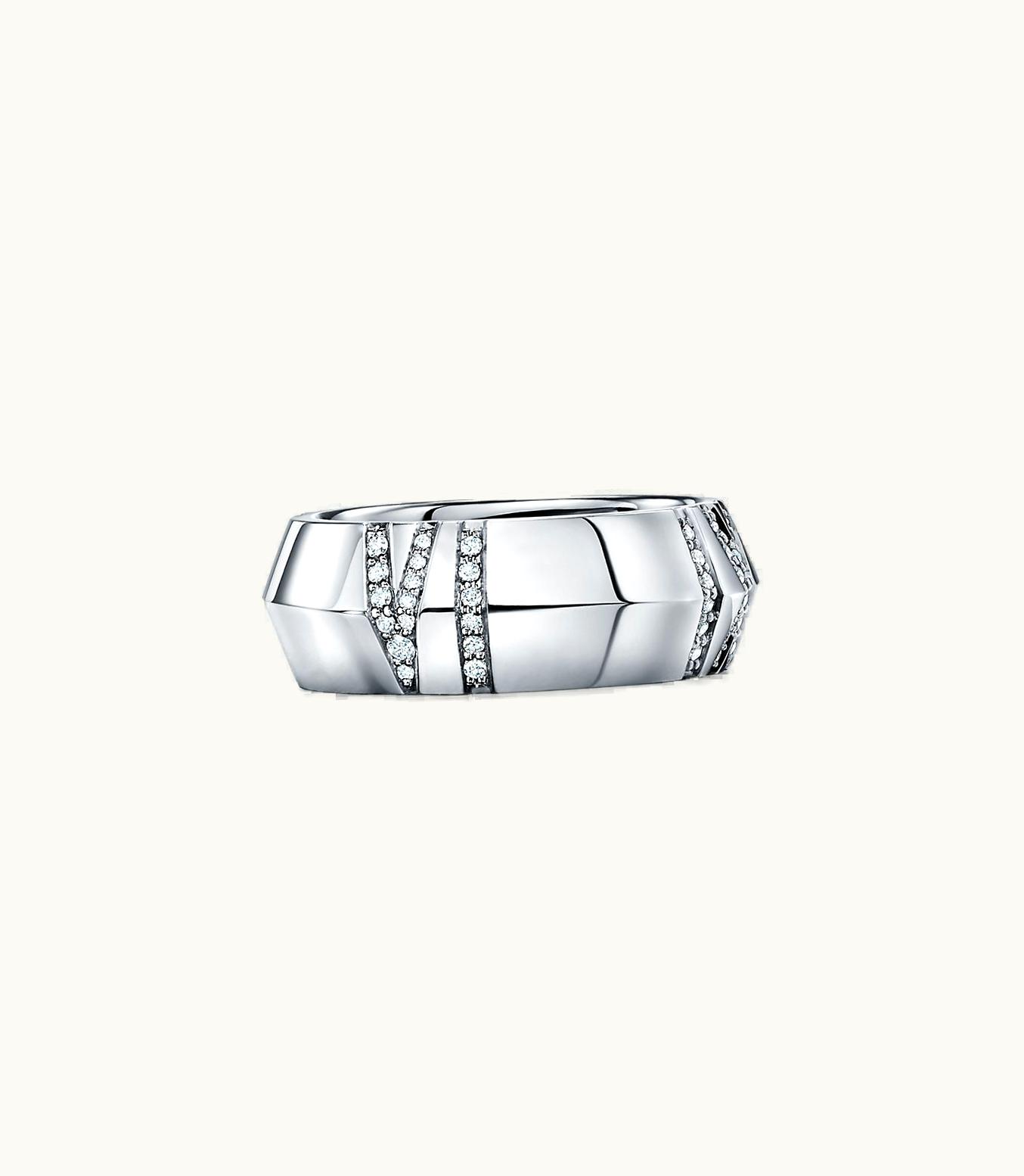 Tiffany & Co Atlas® X Closed Wide Ring In White Gold With Diamonds, 7.5 Mm Wide