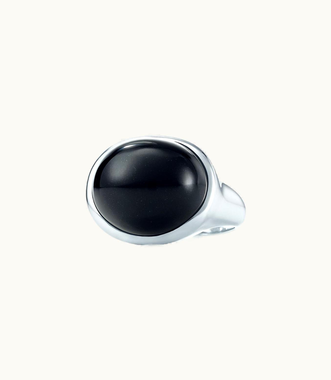 Tiffany & Co Elsa Peretti® Cabochon Ring In Sterling Silver With Black Jade, 19 Mm Wide