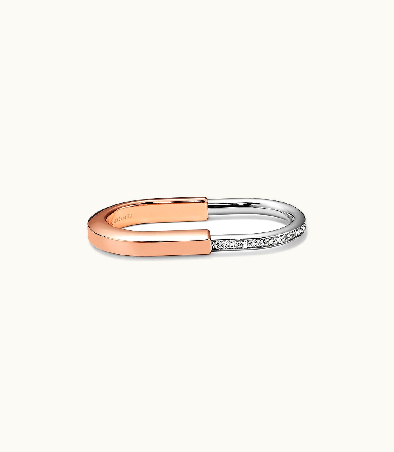 Tiffany & Co Tiffany Lock Two-Finger Ring In Rose And White Gold With Diamonds