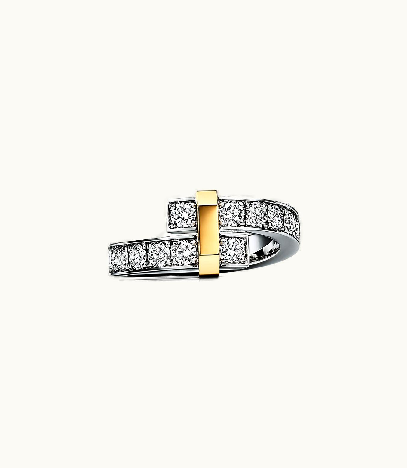 Tiffany & Co Tiffany Edge Bypass Ring In Platinum And Yellow Gold With Diamonds, Wide