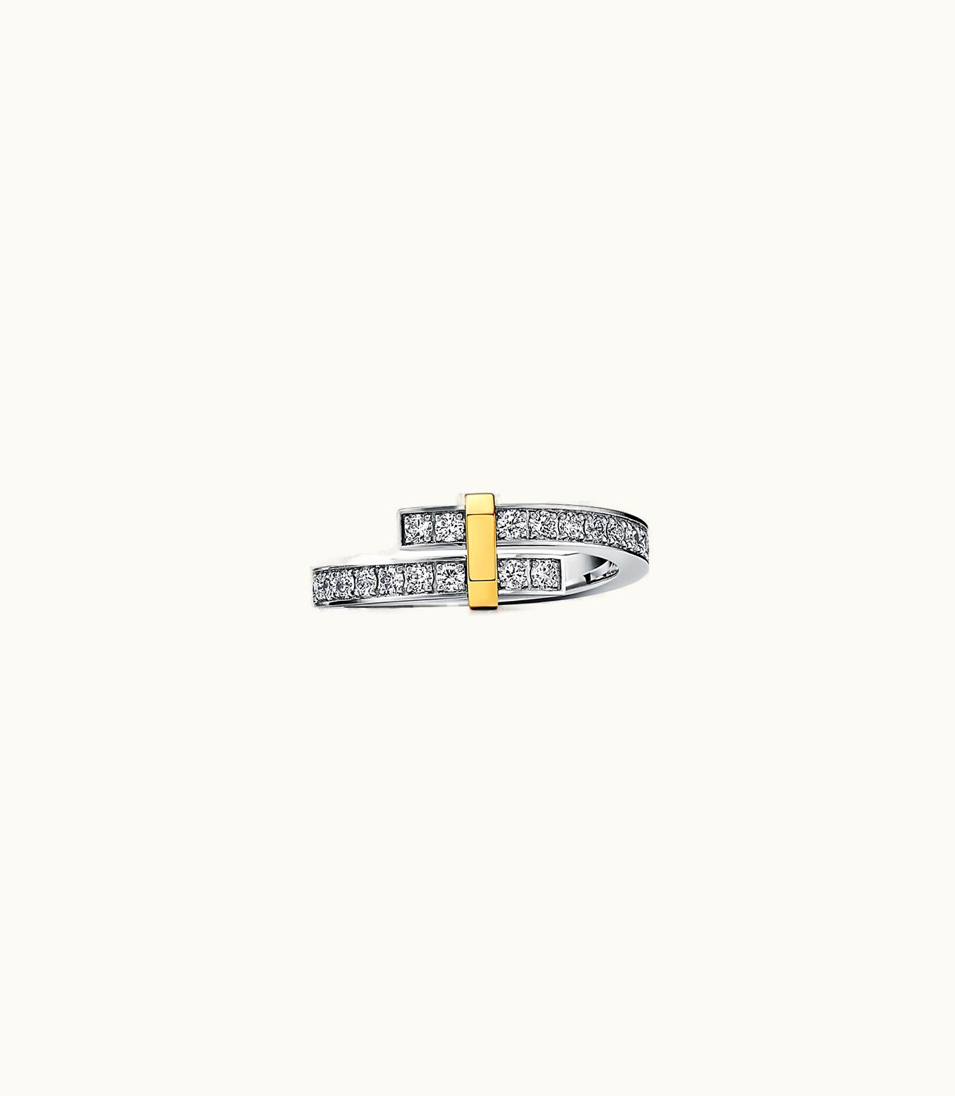 Tiffany & Co Tiffany Edge Bypass Ring In Platinum And Yellow Gold With Diamonds, Narrow
