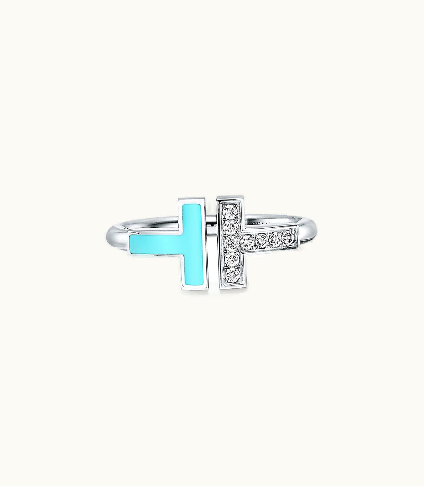 Tiffany & Co Tiffany T Diamond And Turquoise Wire Ring In 18K White Gold