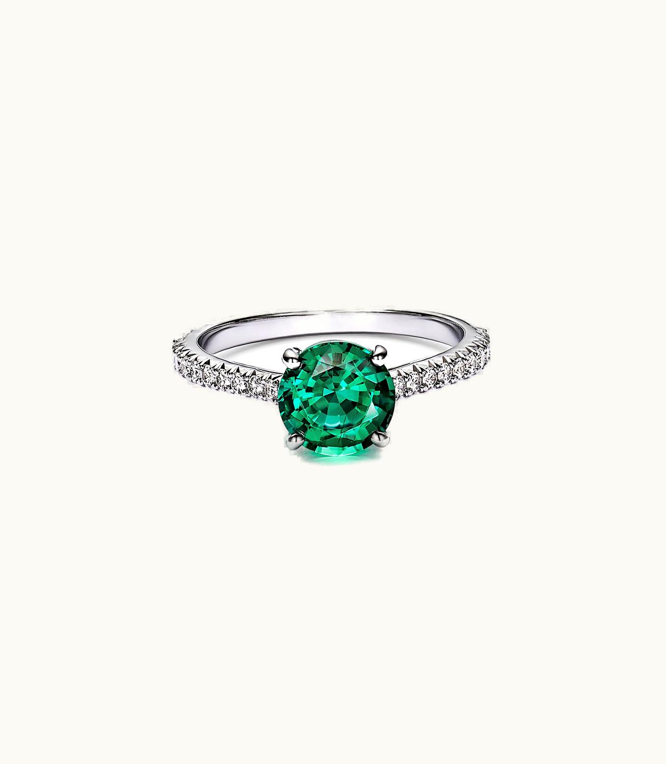 Tiffany & Co Tiffany Novo® Round Emerald Ring In Platinum With Pavé Diamonds
