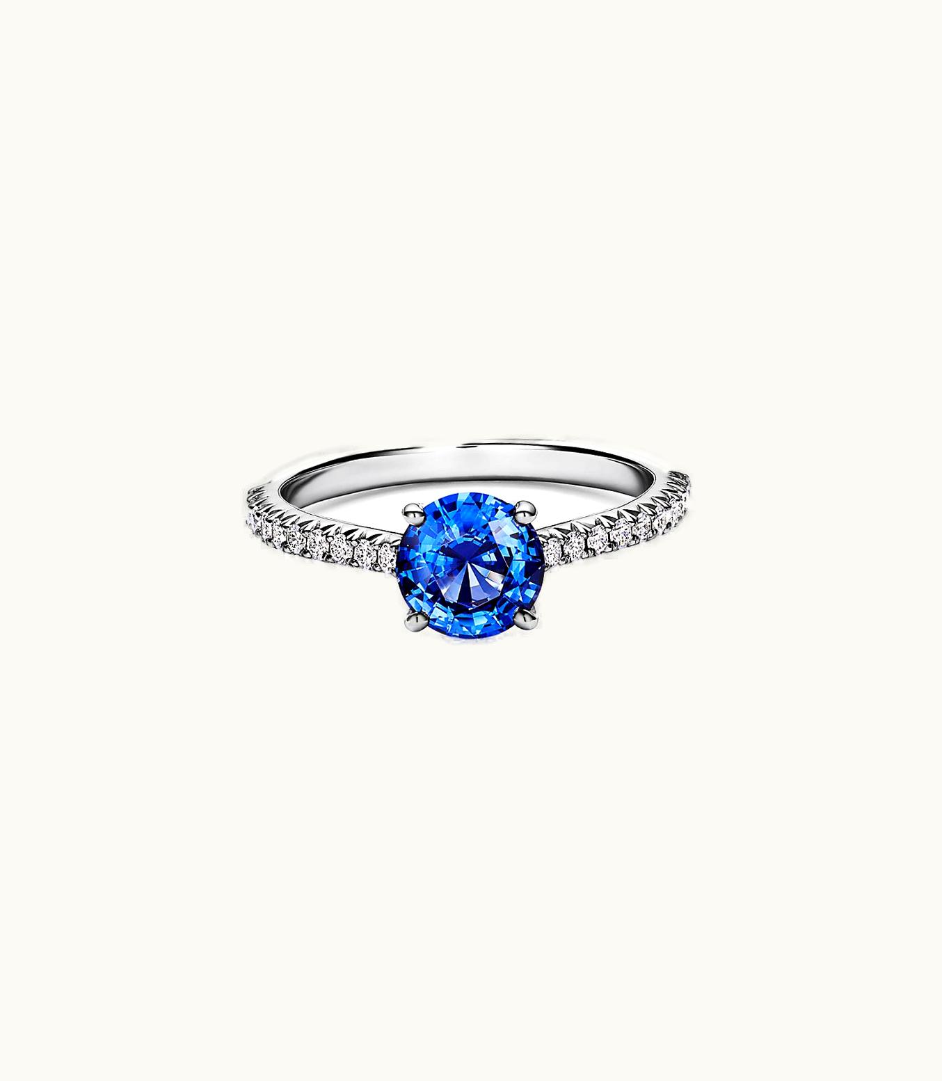 Tiffany & Co Tiffany Novo® Round Sapphire Ring In Platinum With Pavé Diamonds