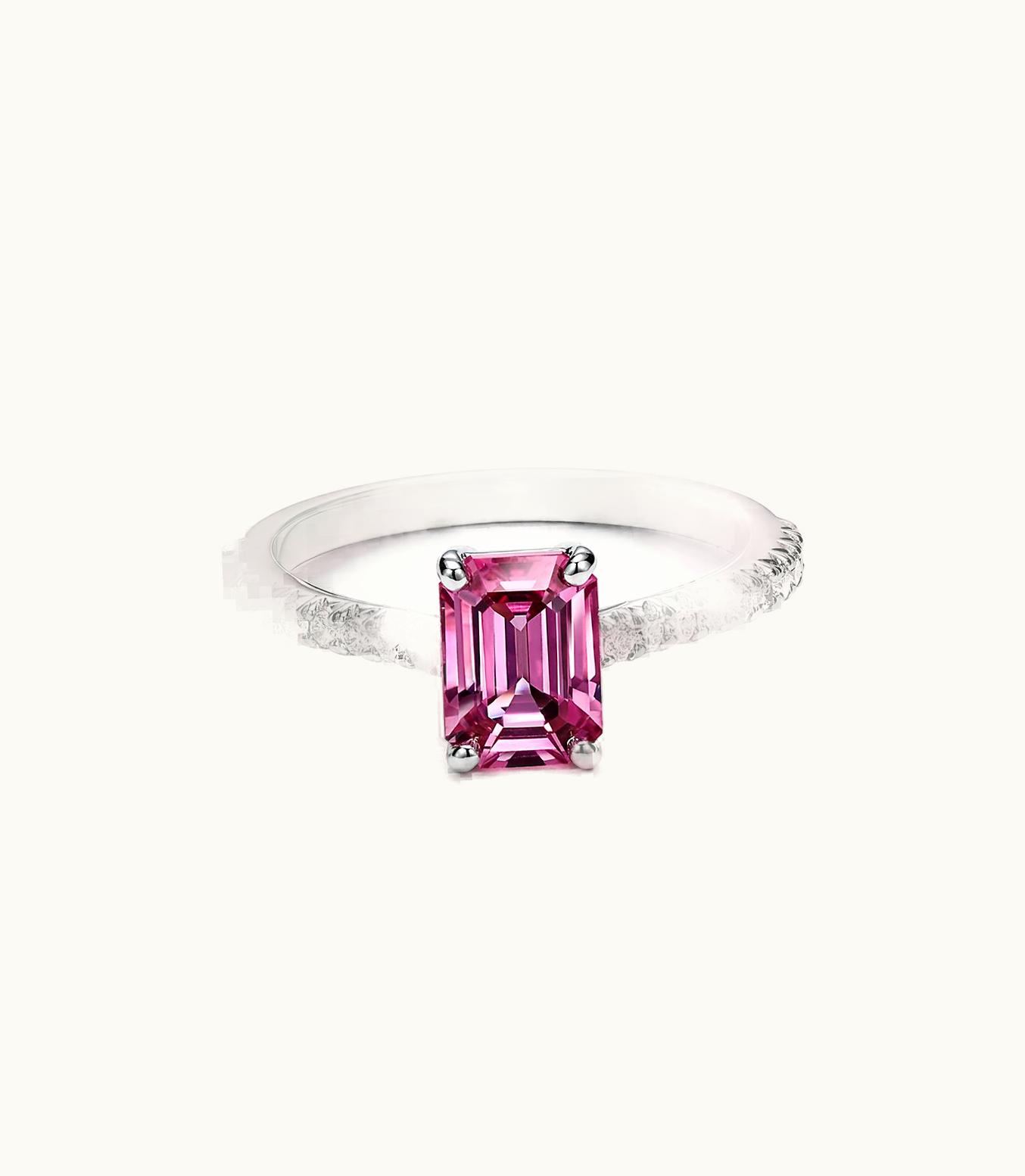 Tiffany & Co Tiffany Novo® Emerald-Cut Pink Sapphire Ring In Platinum With Pavé Diamonds
