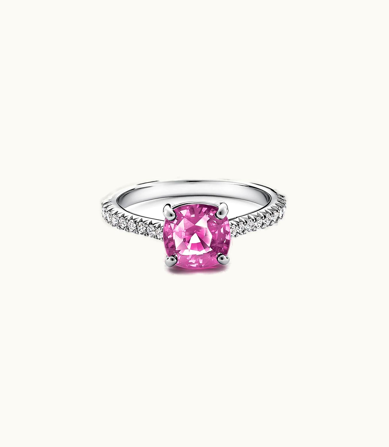 Tiffany & Co Tiffany Novo® Cushion-Cut Pink Sapphire Ring In Platinum With Pavé Diamonds