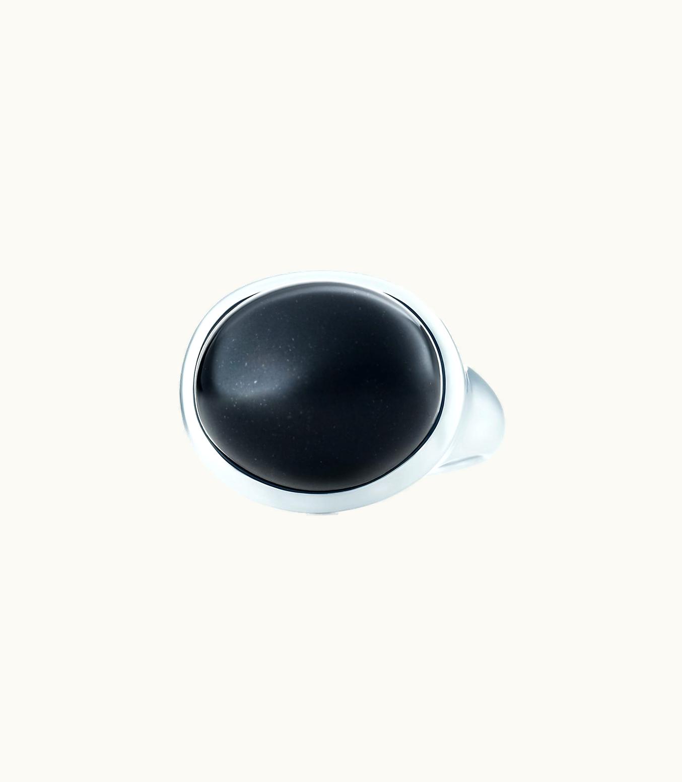 Tiffany & Co Elsa Peretti® Cabochon Ring In Sterling Silver With Black Jade, 15.5 Mm Wide
