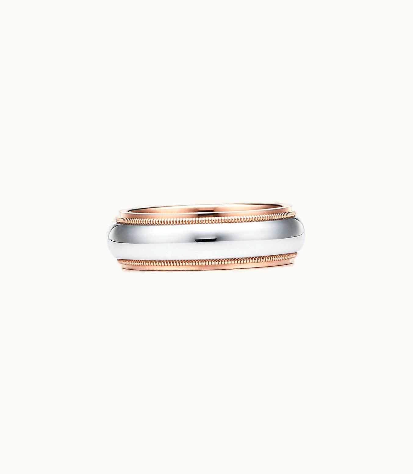 Tiffany & Co Tiffany Classic™ Milgrain Wedding Band Ring In Platinum And 18Ct Rose Gold