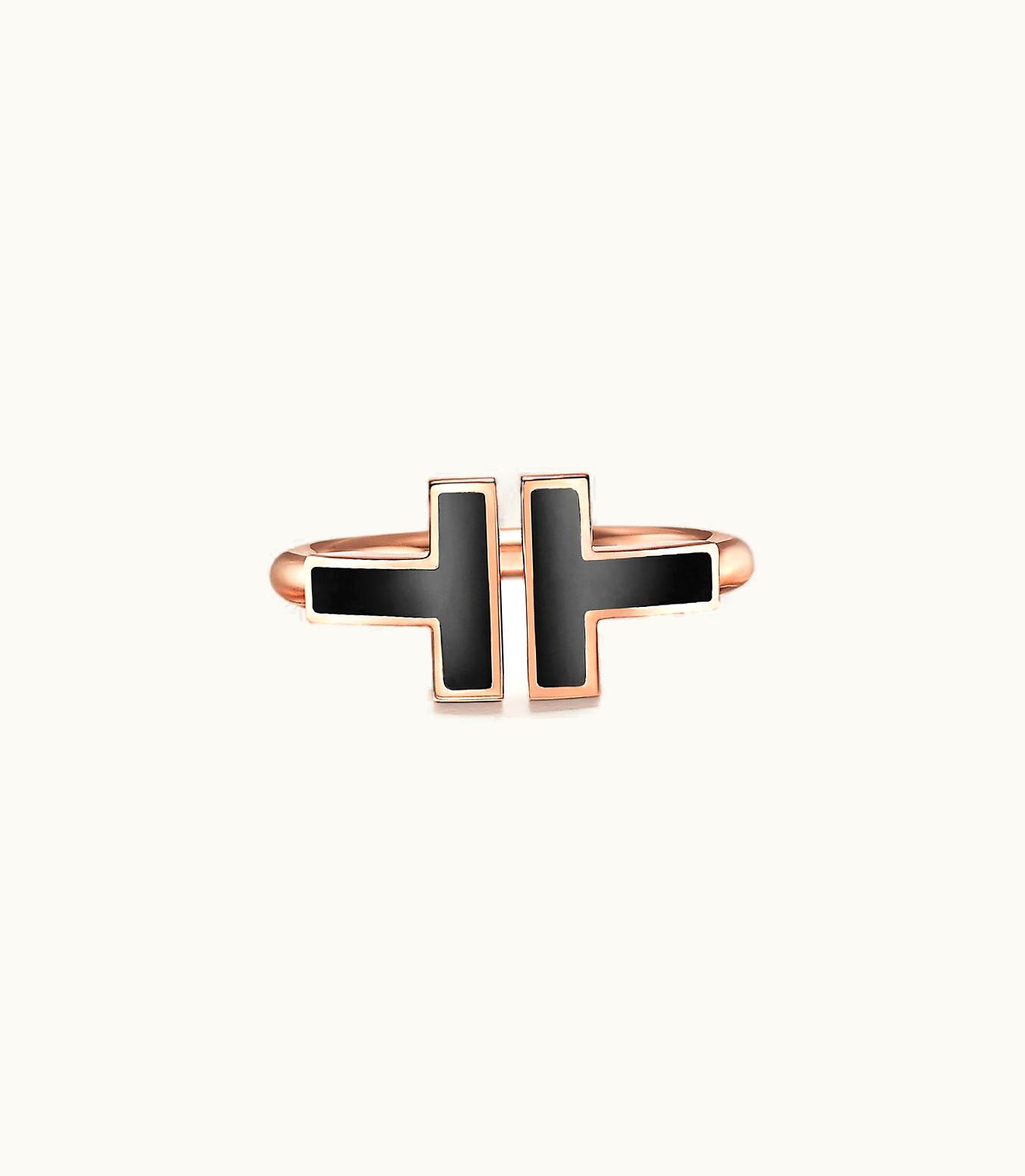 Tiffany & Co Tiffany T Black Onyx Wire Ring In 18K Rose Gold