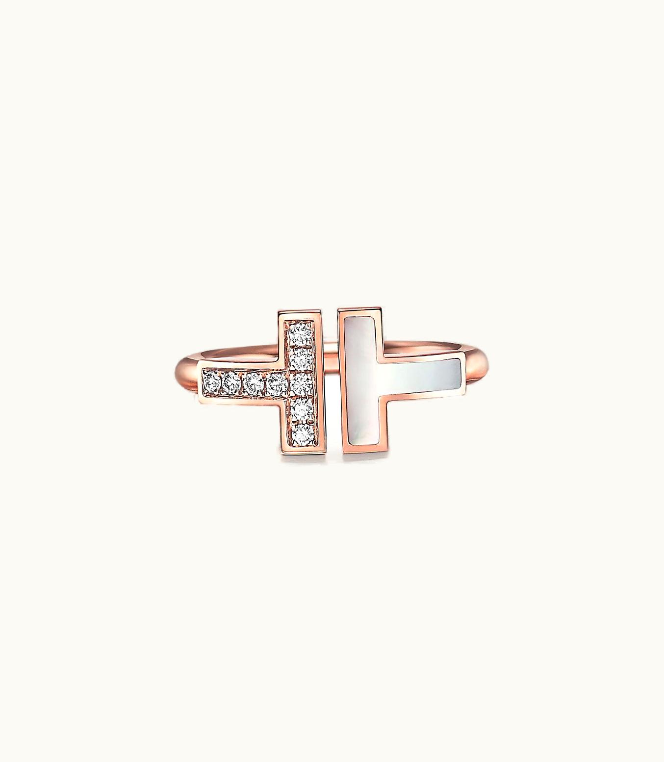 Tiffany & Co Tiffany T Wire Ring In Rose Gold With Diamonds And Mother-Of-Pearl