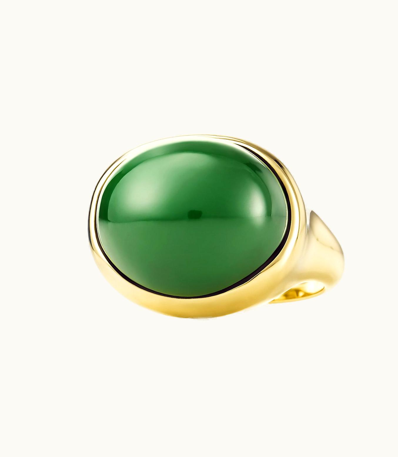 Tiffany & Co Elsa Peretti® Cabochon Ring In 18K Gold With Green Jade, 19 Mm Wide