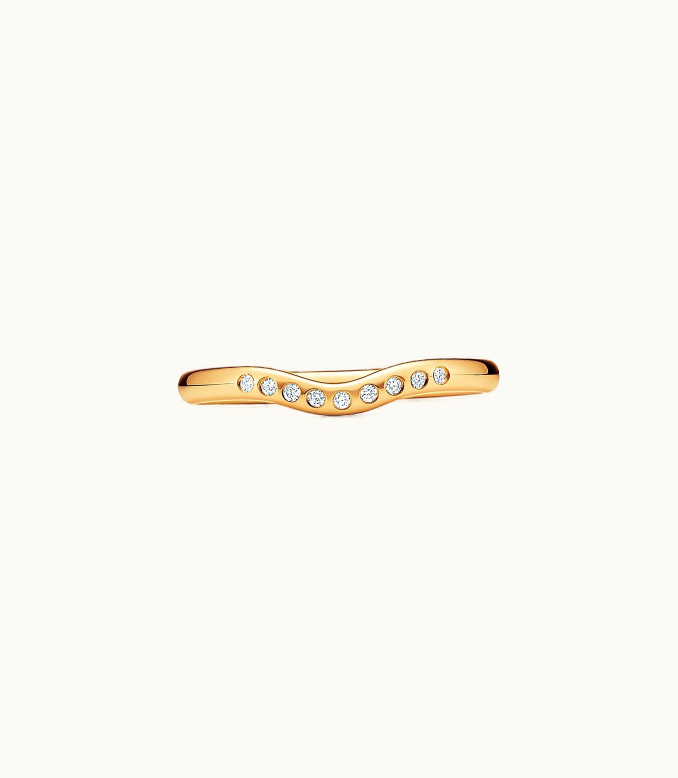 Tiffany & Co Elsa Peretti® Wedding Band Ring With Diamonds In 18K Gold, 2 Mm Wide