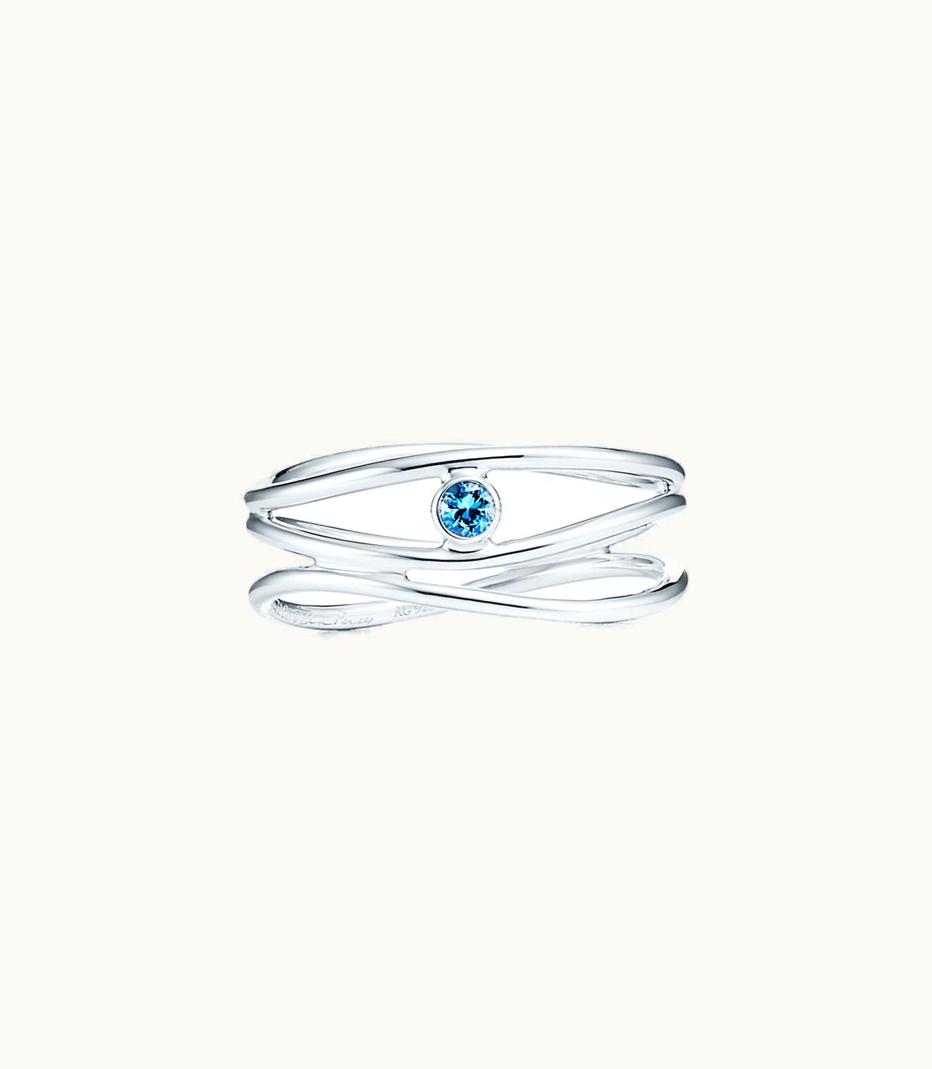 Tiffany & Co Elsa Peretti® Wave Three-Row Ring In Sterling Silver With An Aquamarine