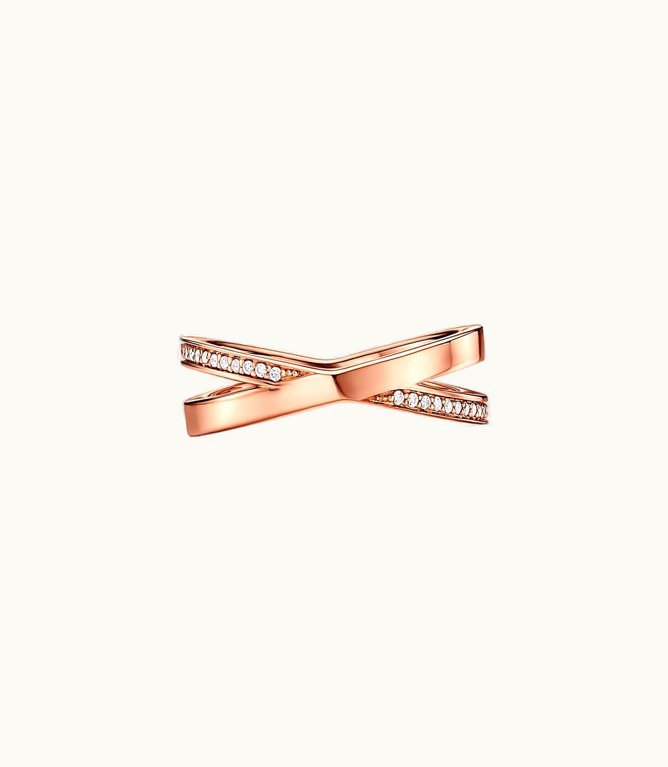 Tiffany & Co Atlas® X Narrow Ring In Rose Gold With Diamonds