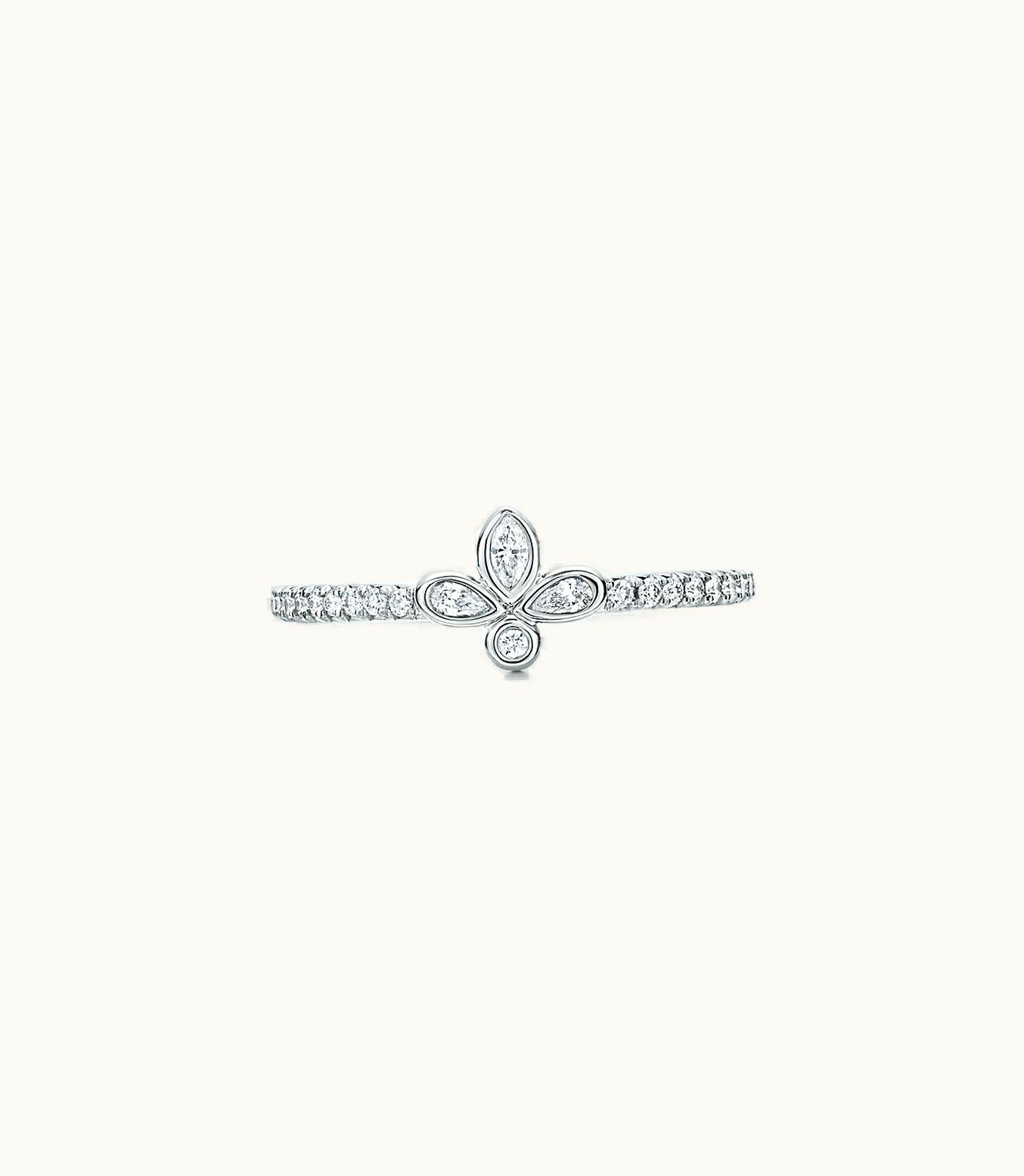 Tiffany & Co Tiffany Fleur De Lis Band Ring In Platinum With Diamonds, Extra Mini