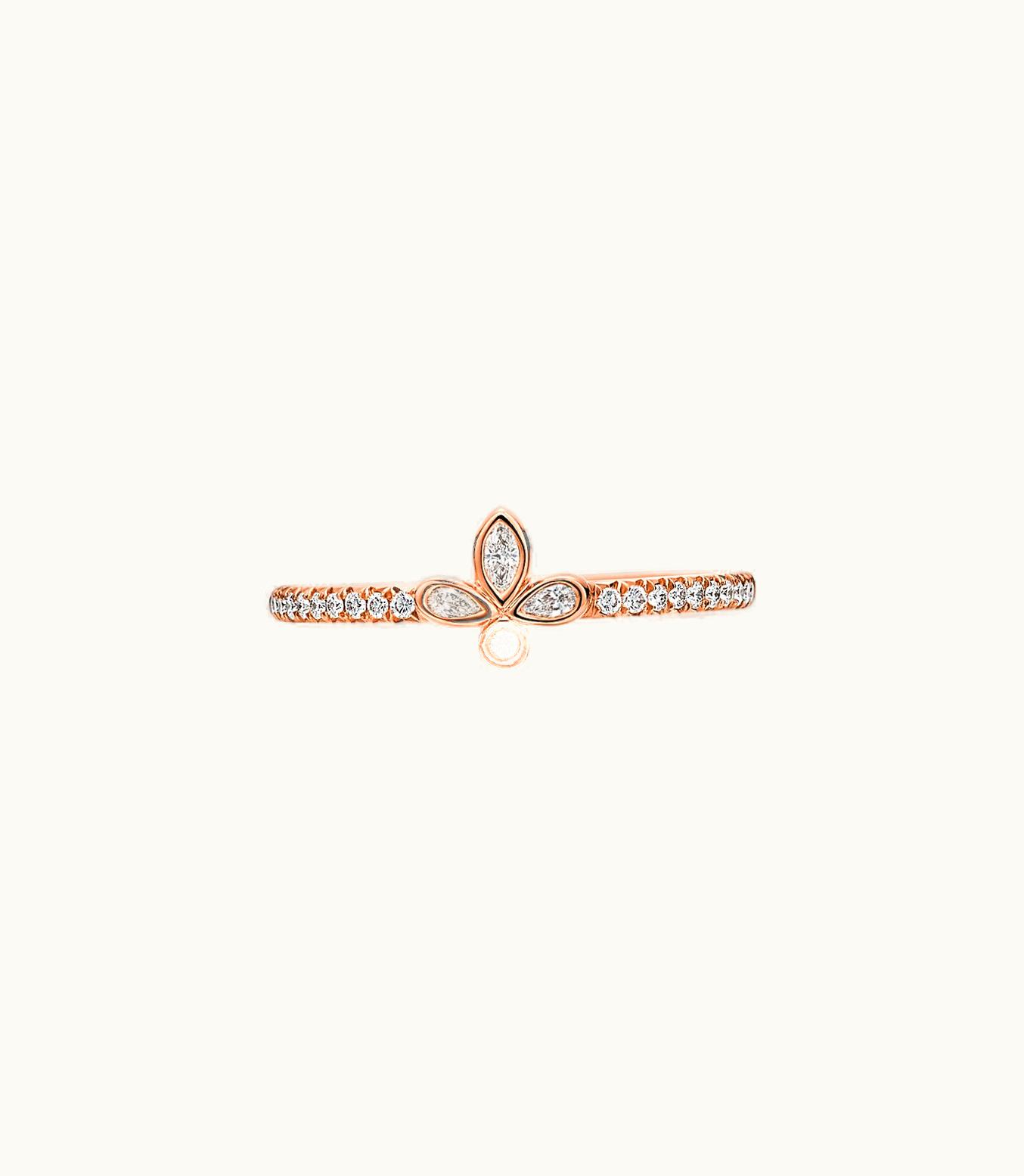 Tiffany & Co Tiffany Fleur De Lis Band Ring In 18K Rose Gold With Diamonds, Extra Mini