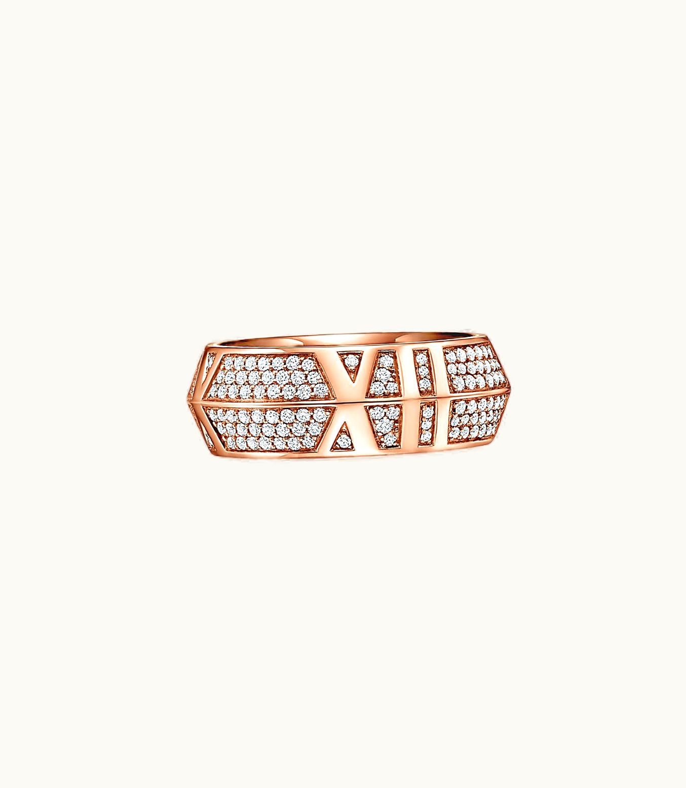Tiffany & Co Atlas® X Closed Wide Ring In Rose Gold With Pavé Diamonds, 7.5 Mm Wide