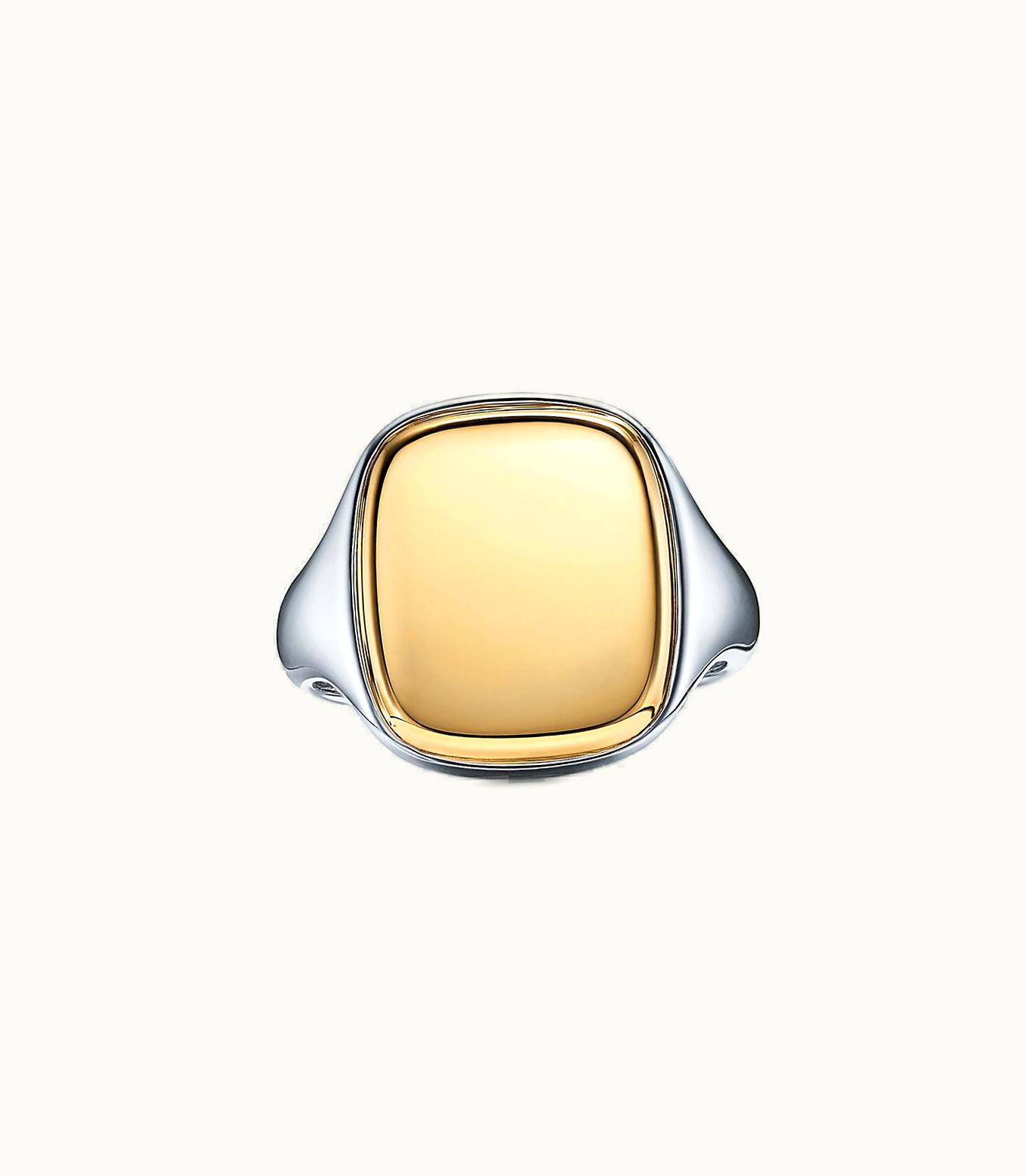 Tiffany & Co Square Signet Ring In 18K Gold And Sterling Silver, 18 Mm Wide