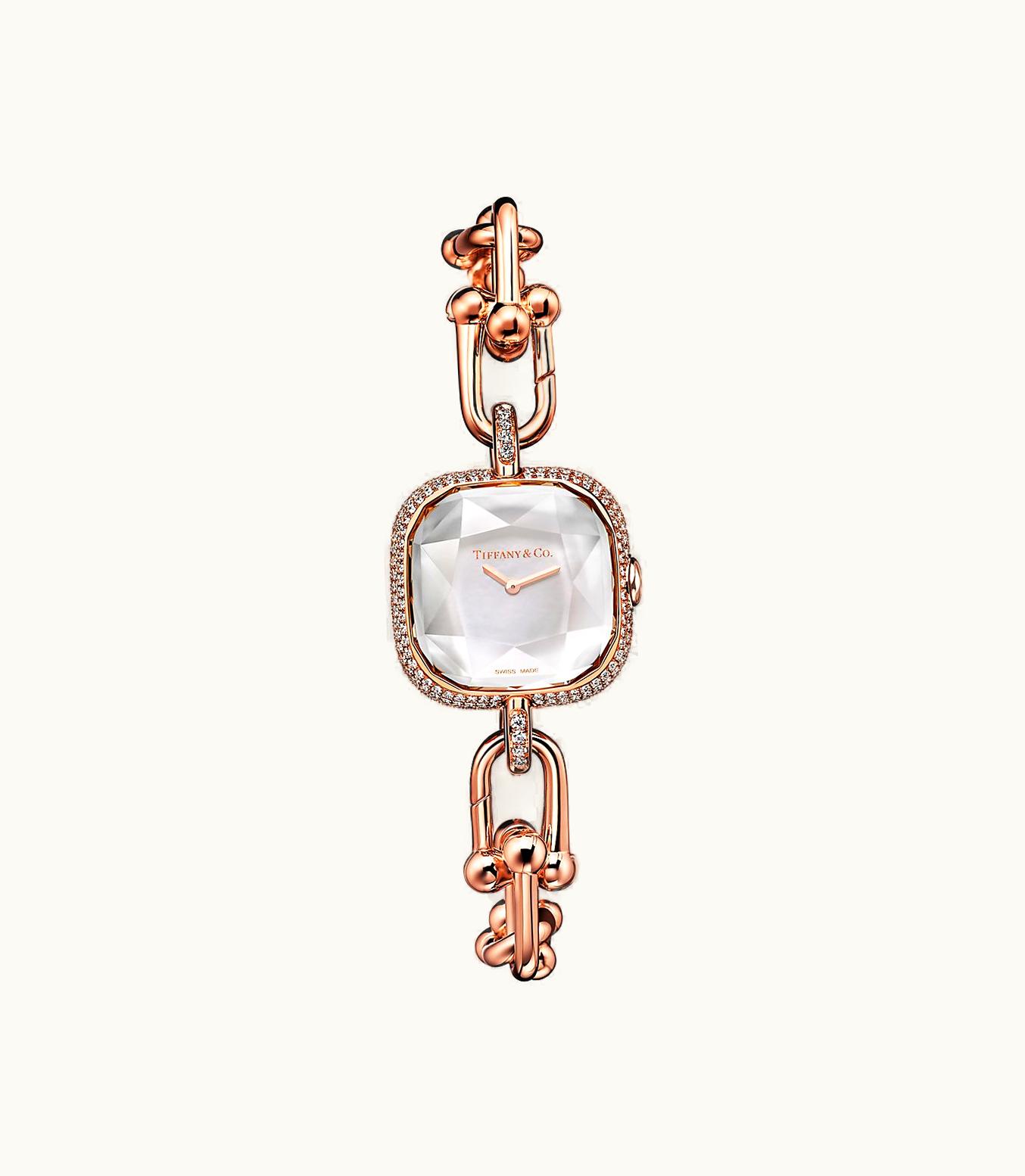 Tiffany & Co Tiffany Hardwear Watch In Rose Gold With Pavé Diamonds And White Mother-Of-Pearl