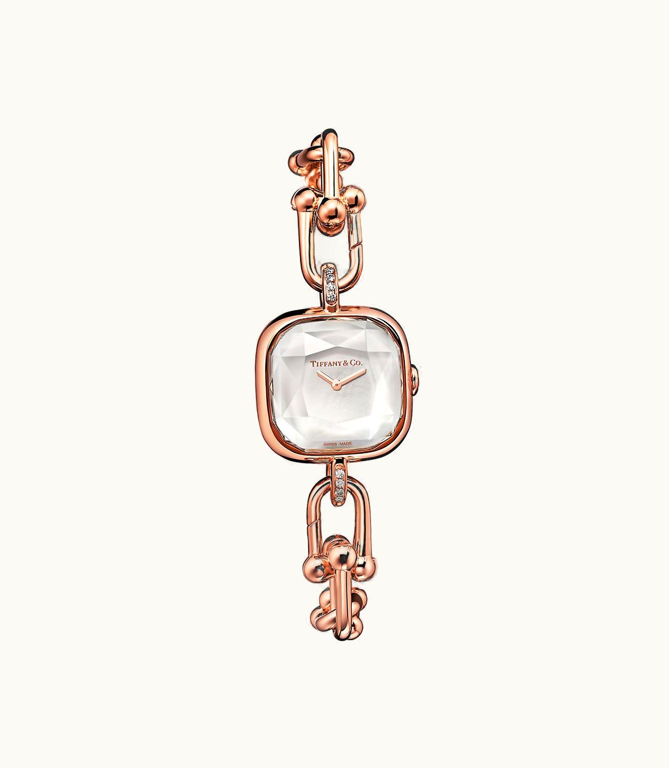 Tiffany & Co Tiffany Hardwear Watch In Rose Gold With Pavé Diamonds And White Mother-Of-Pearl In Rose Gold With Pavé Diamonds And White Mother-Of-Pearl