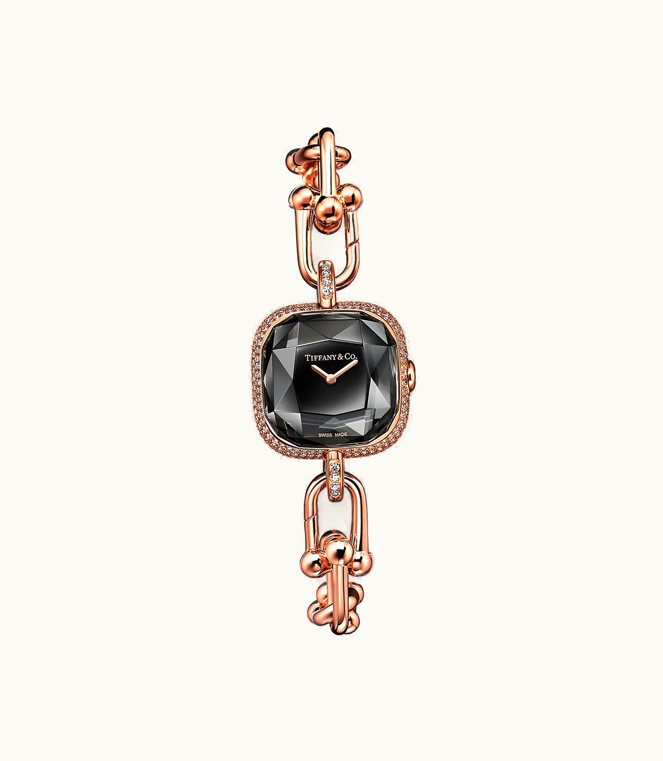 Tiffany & Co Tiffany Hardwear Watch In Rose Gold With Pavé Diamonds And Black Lacquer