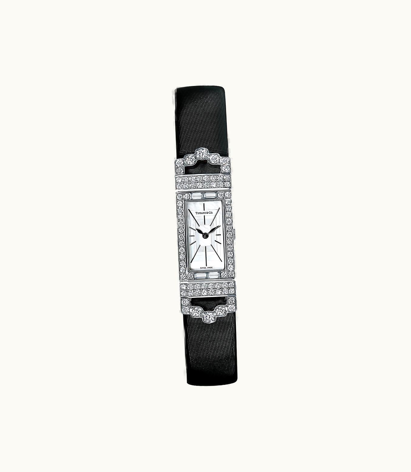 Tiffany & Co Tiffany Art Deco 2-Hand 15.8 X 49 Mm Women's Watch In White Gold With Diamonds