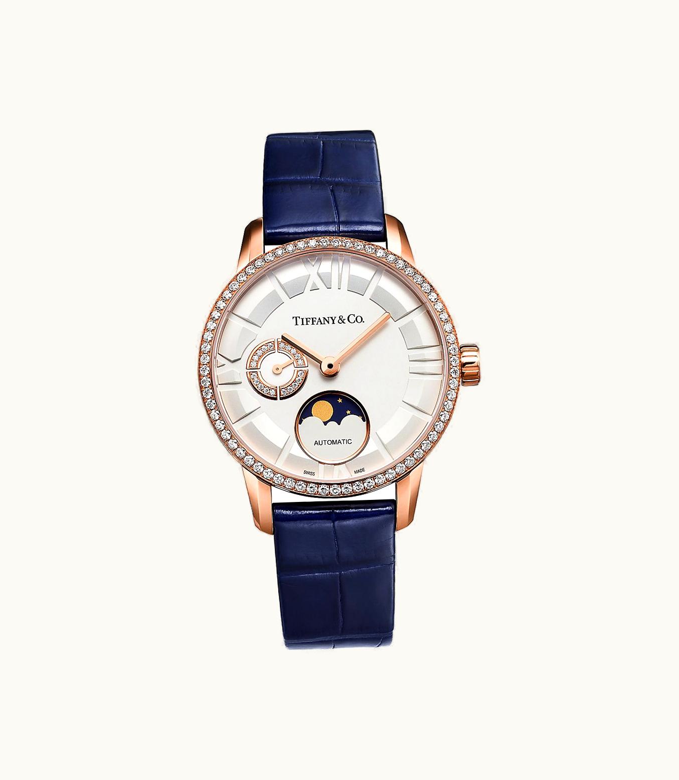 Tiffany & Co Atlas® 34 Mm Moonphase Mechanical Watch In Rose Gold With Diamonds