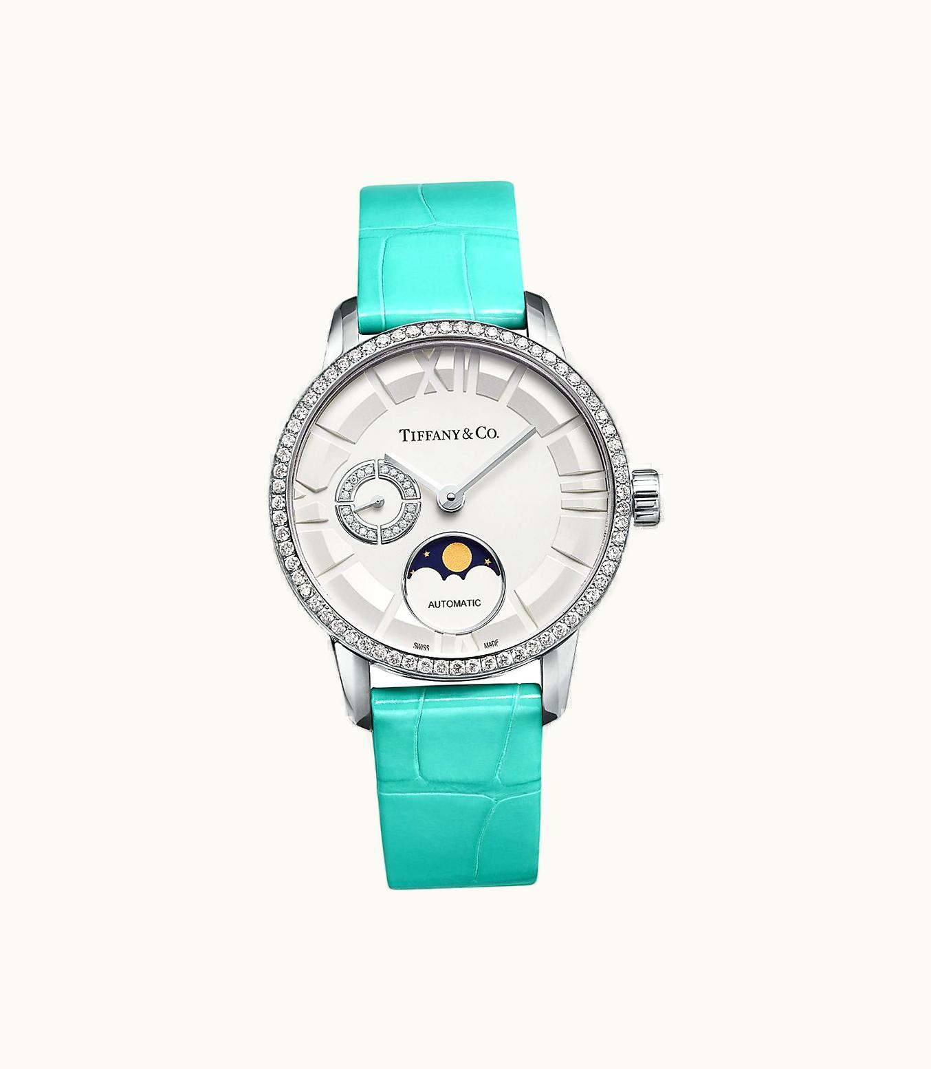 Tiffany & Co Atlas® 34 Mm Moonphase Mechanical Watch In Stainless Steel With Diamonds