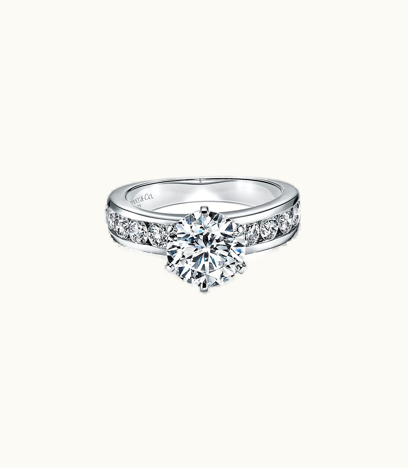 Tiffany & Co The Tiffany® Setting Engagement Ring With A Channel-Set Diamond Band In Platinum