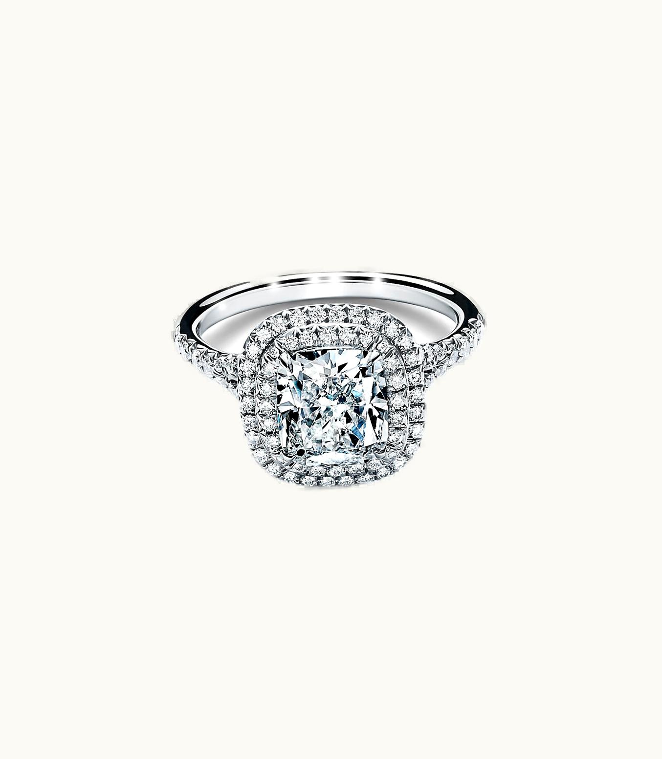 Tiffany & Co Tiffany Soleste Cushion-Cut Double Halo Engagement Ring With A Diamond Platinum Band