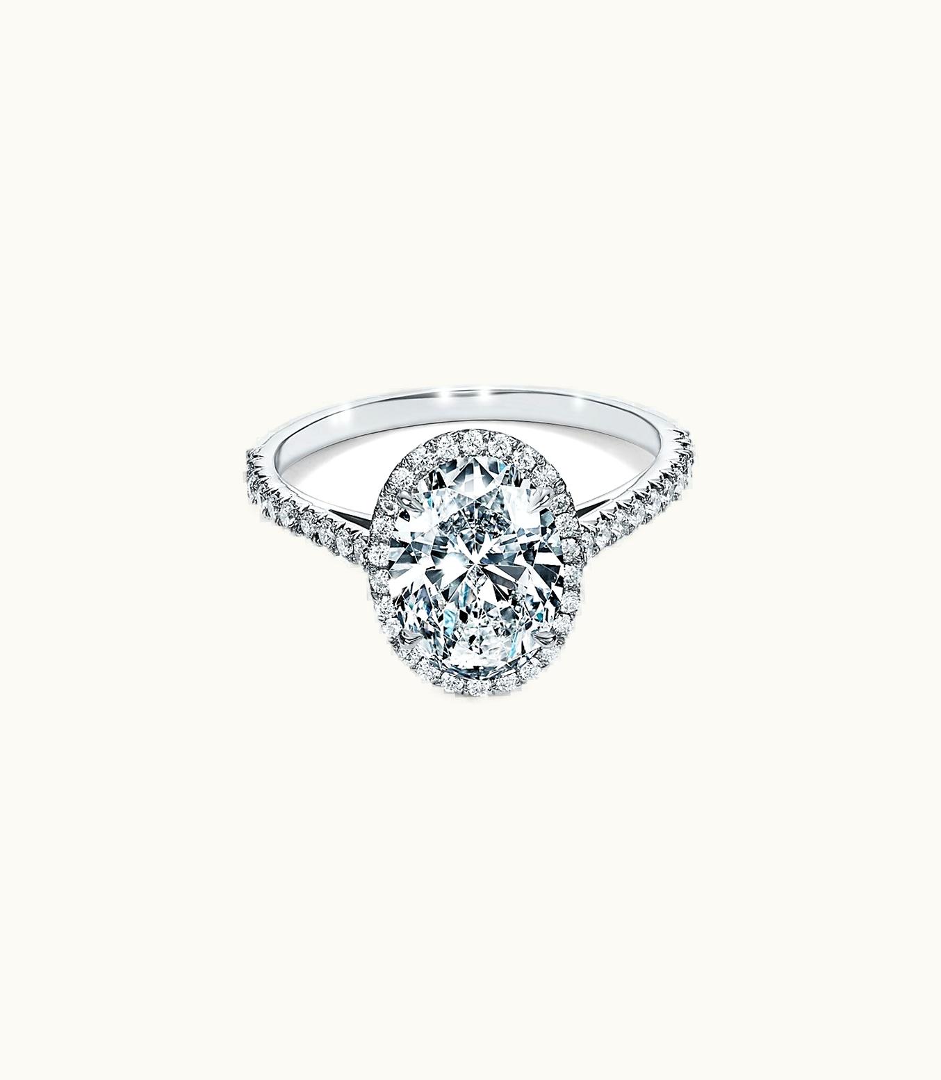 Tiffany & Co Tiffany Soleste Oval Halo Engagement Ring With A Diamond Platinum Band