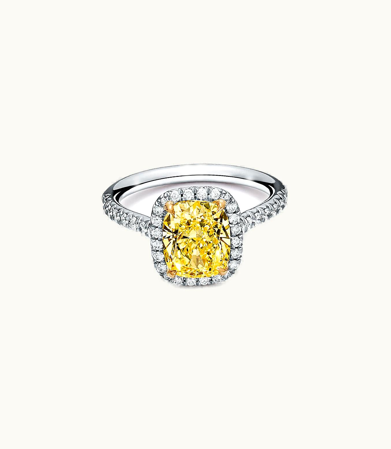 Tiffany & Co Tiffany Soleste Cushion-Cut Halo Engagement Ring With A Diamond Platinum Band