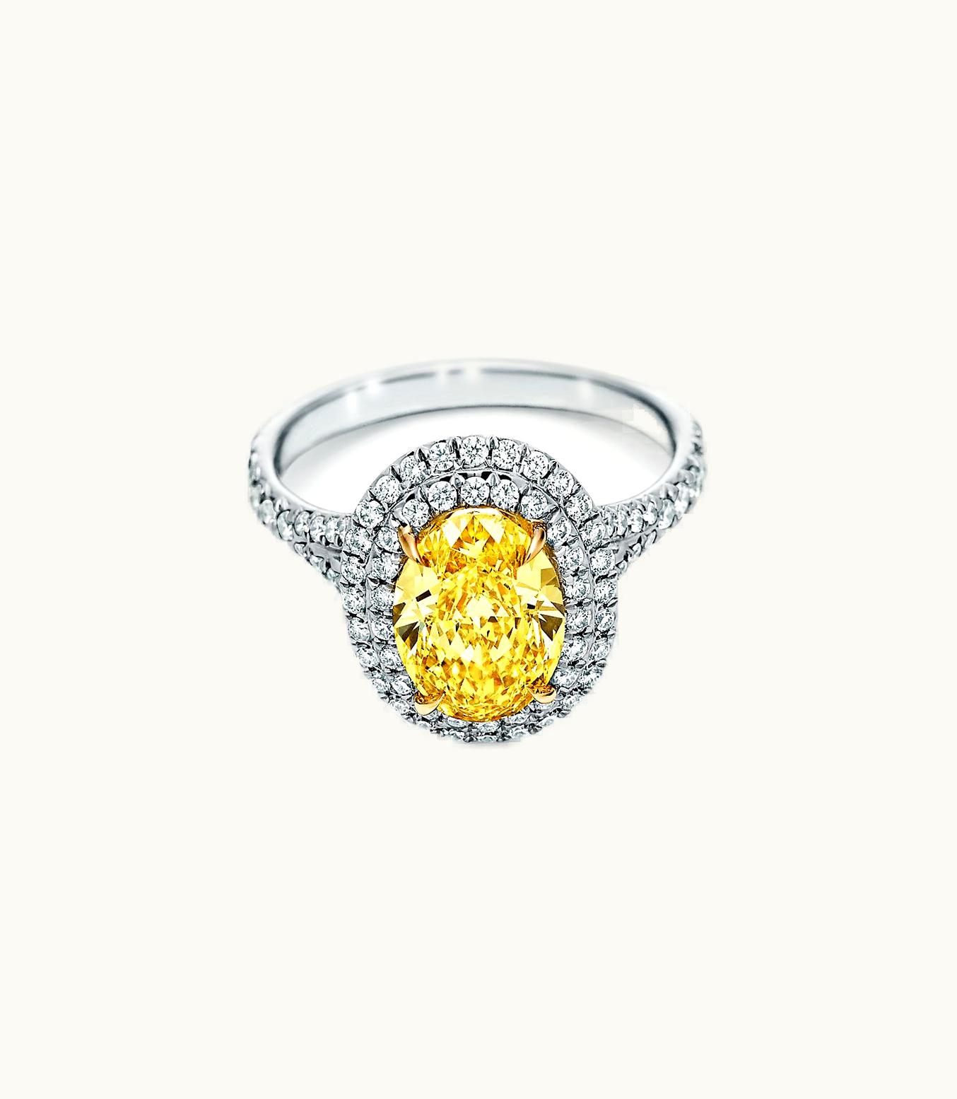 Tiffany & Co Tiffany Soleste Oval Yellow Diamond Double Halo Engagement Ring In Platinum