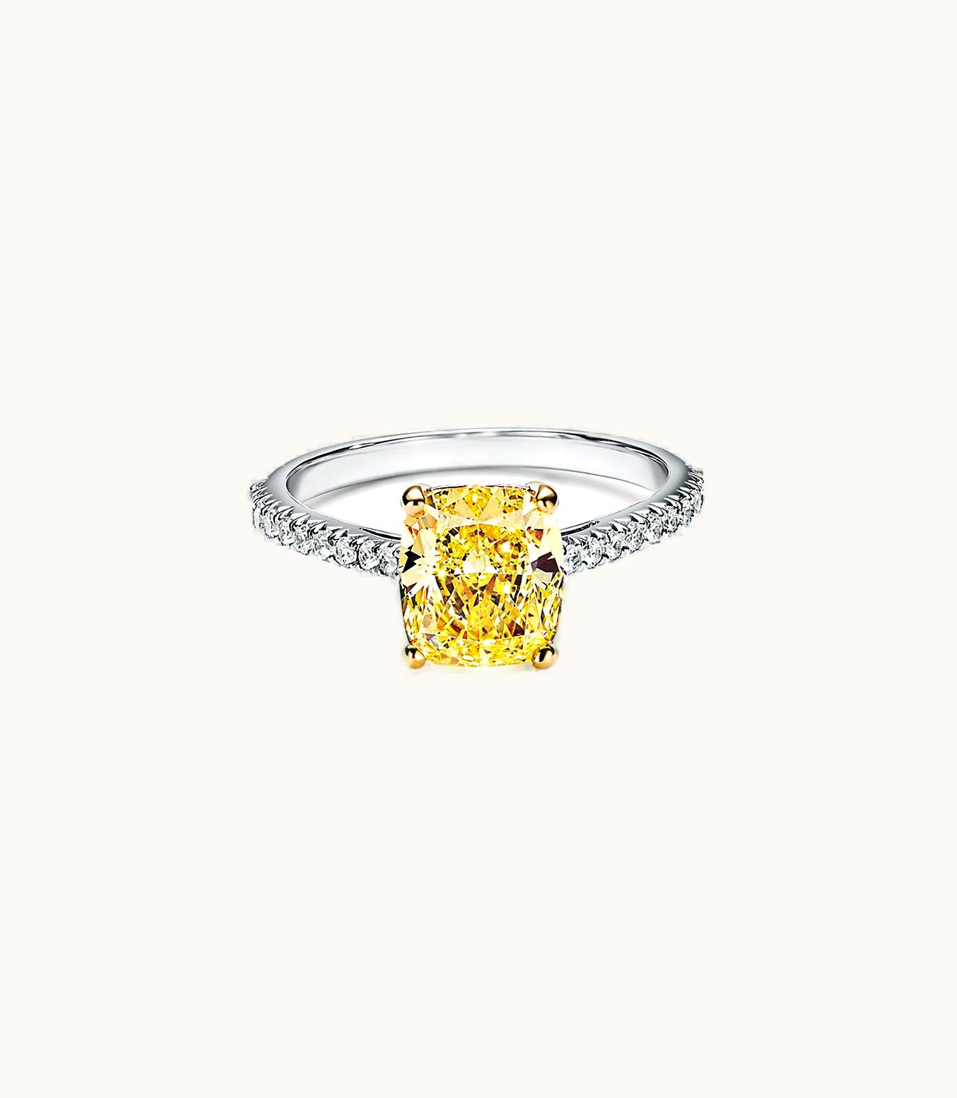 Tiffany & Co Tiffany Novo® Yellow Diamond Engagement Ring With A Pavé Diamond Platinum Band