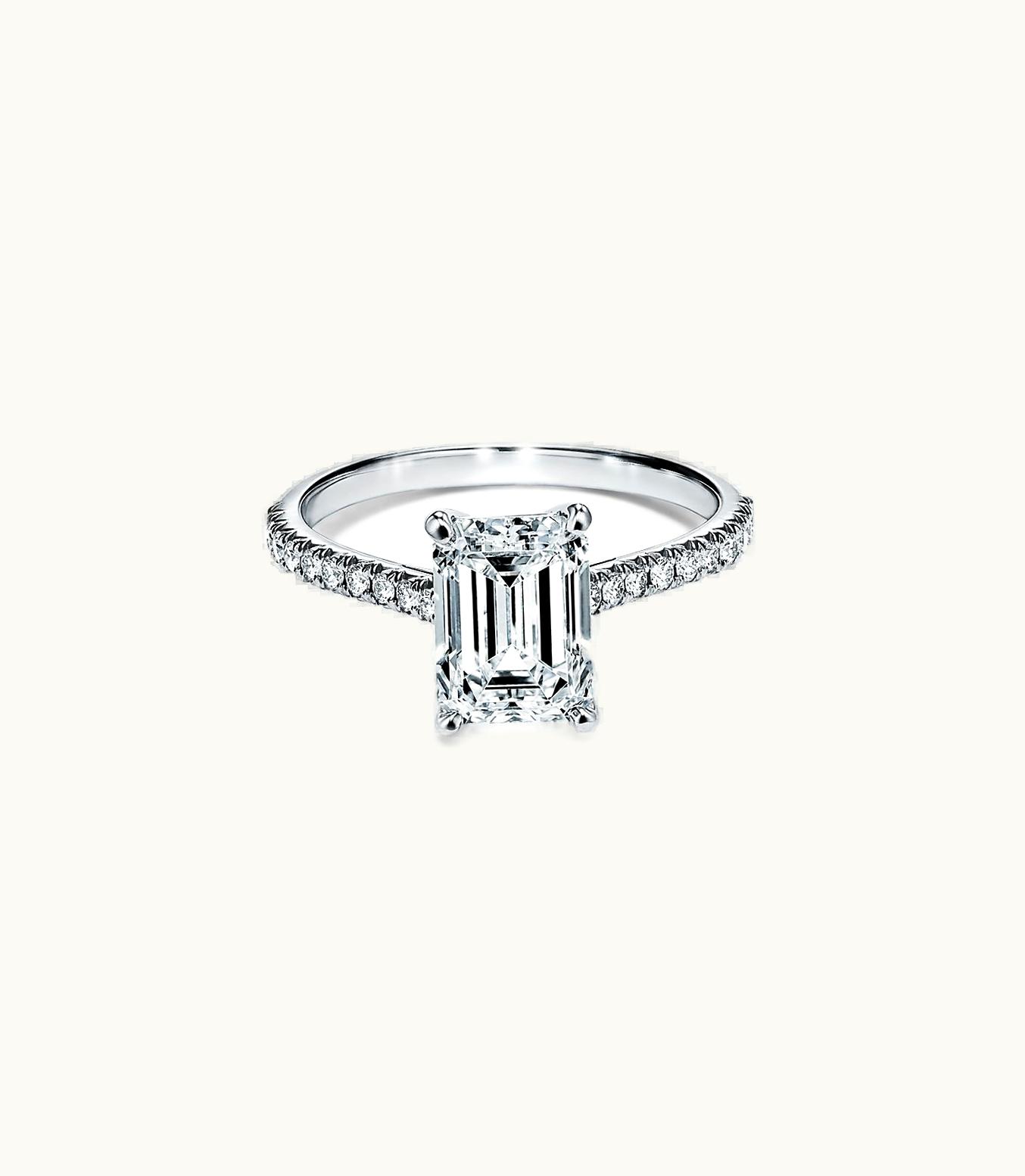 Tiffany & Co Tiffany Novo® Emerald-Cut Engagement Ring With A Pavé Diamond Platinum Band
