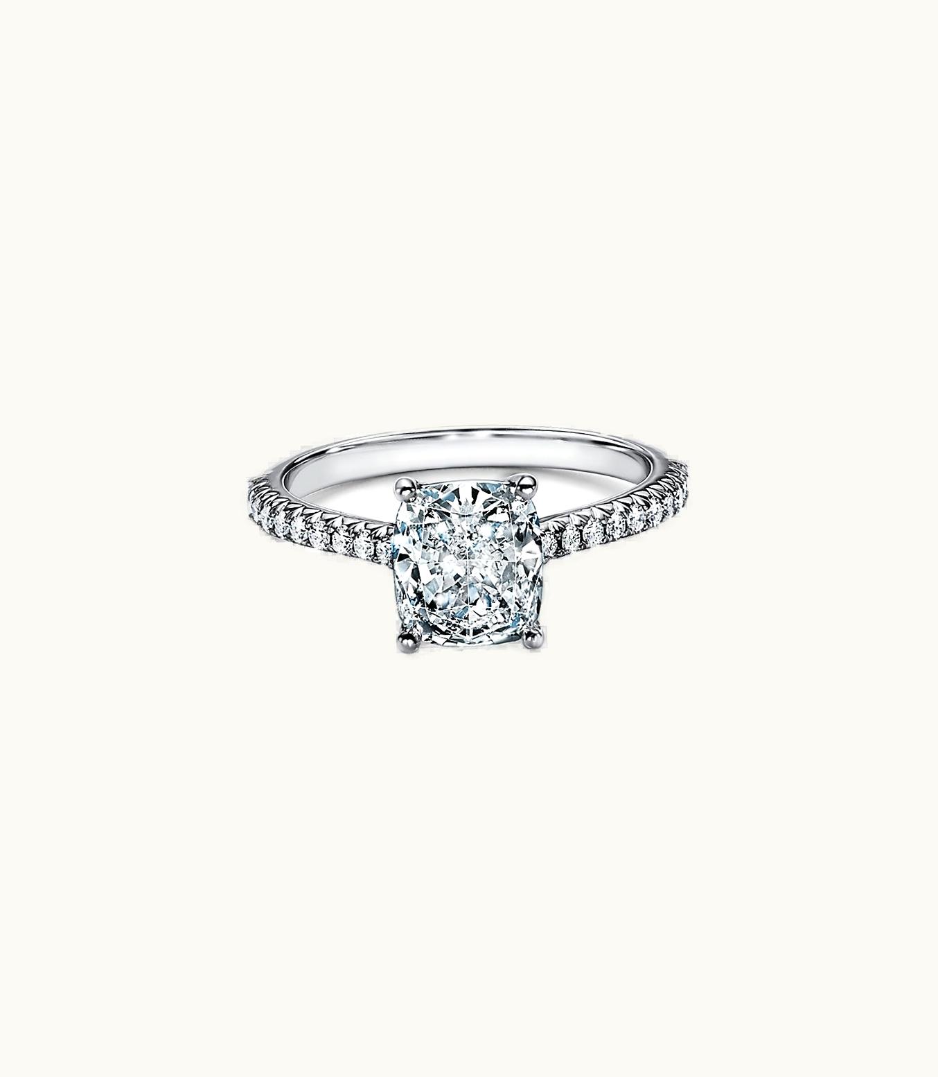 Tiffany & Co Tiffany Novo® Cushion-Cut Engagement Ring With A Pavé Diamond Platinum Band