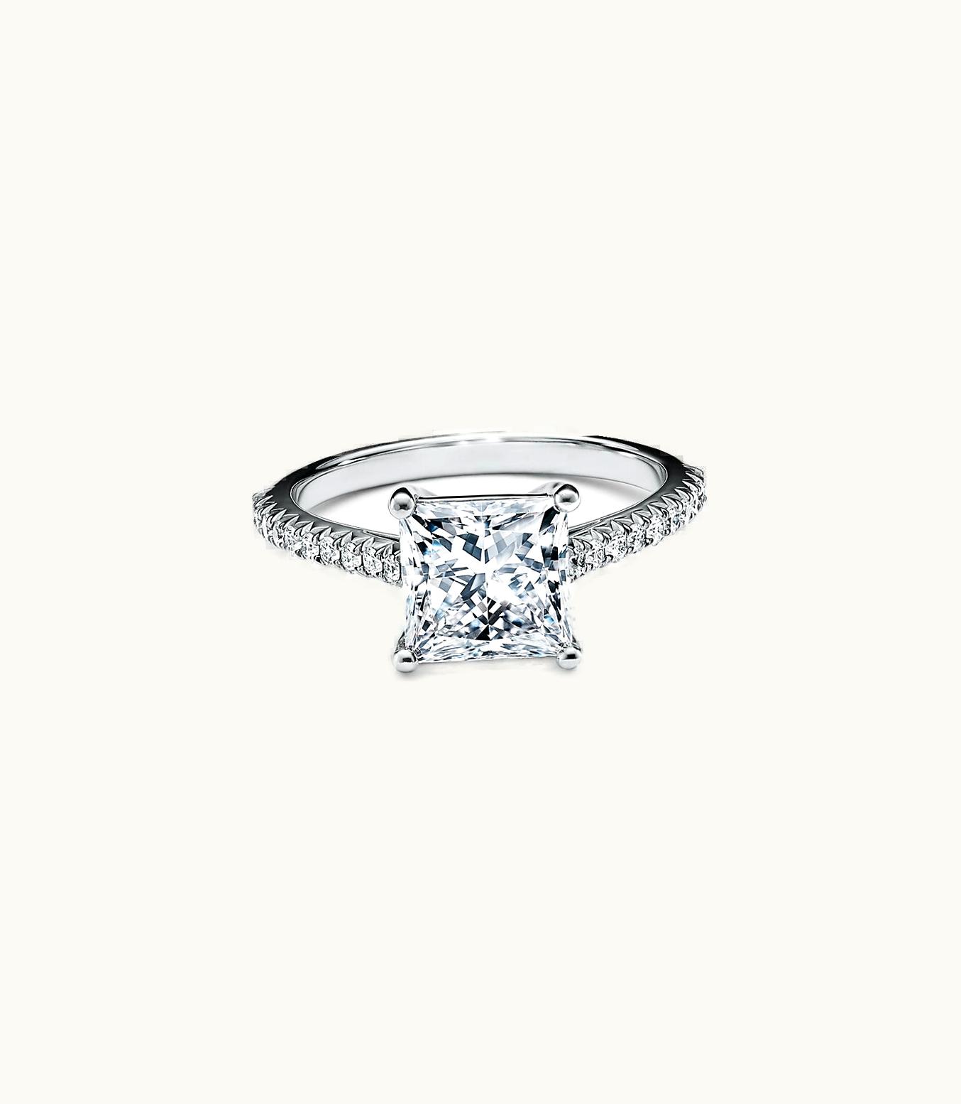 Tiffany & Co Tiffany Novo® Princess-Cut Engagement Ring With A Pavé-Set Diamond Band In Platinum