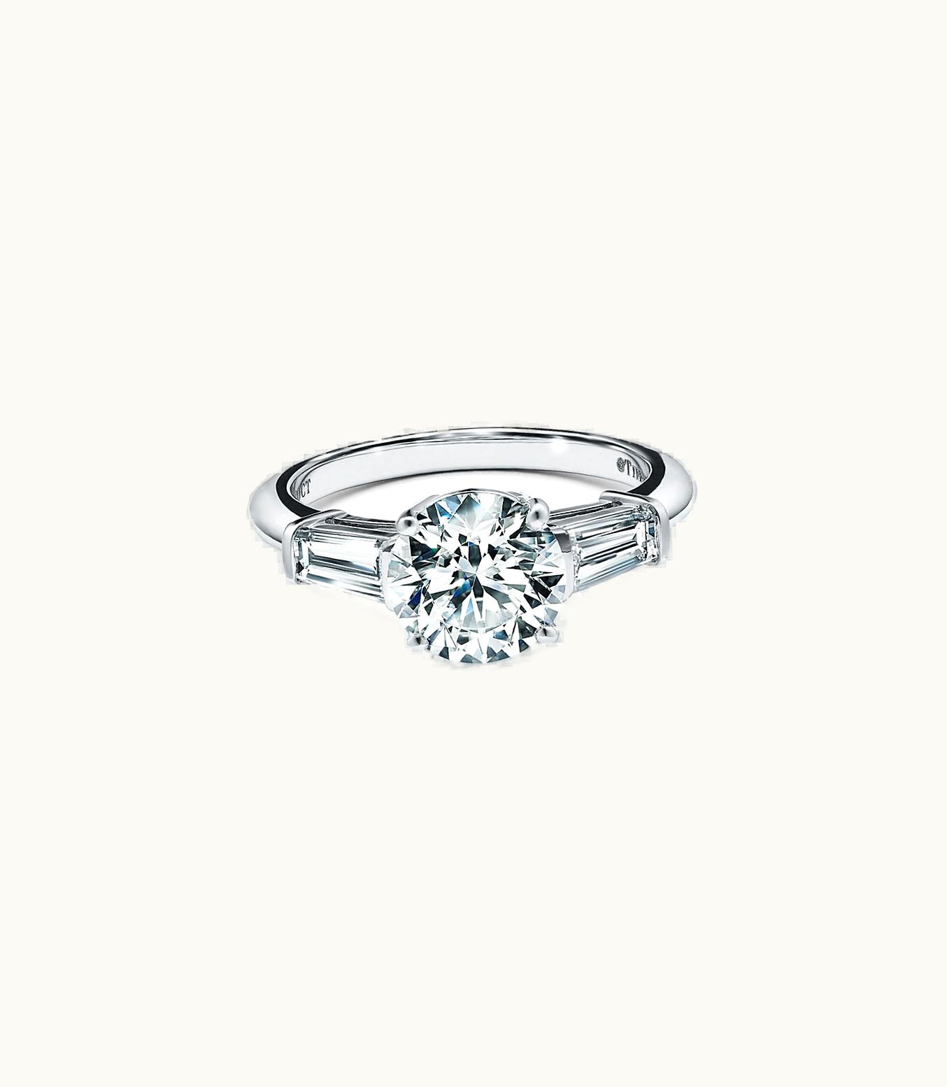 Tiffany & Co Tiffany Three Stone Engagement Ring With Baguette Side Stones In Platinum