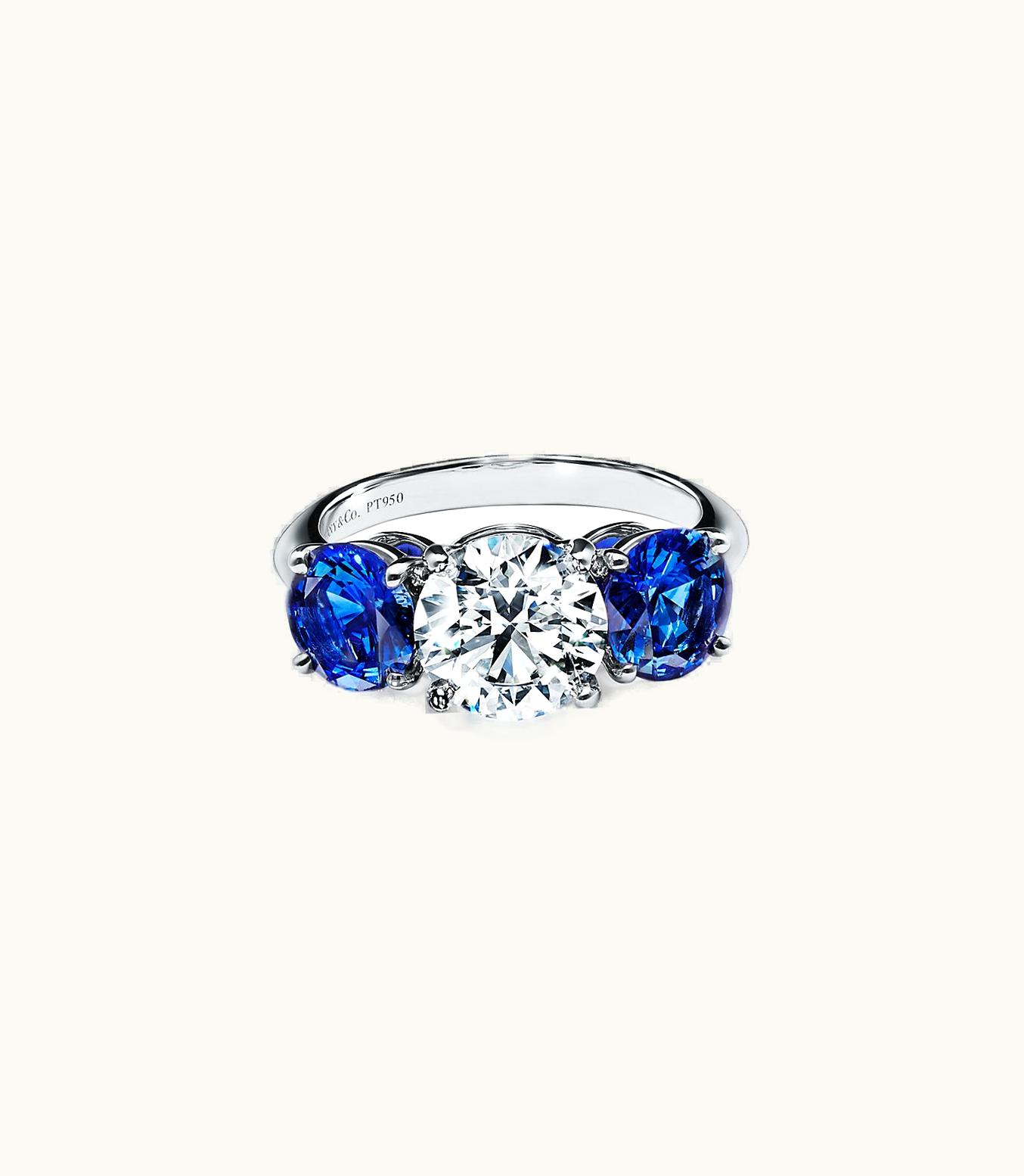 Tiffany & Co Tiffany Three Stone Engagement Ring With Sapphire Side Stones In Platinum