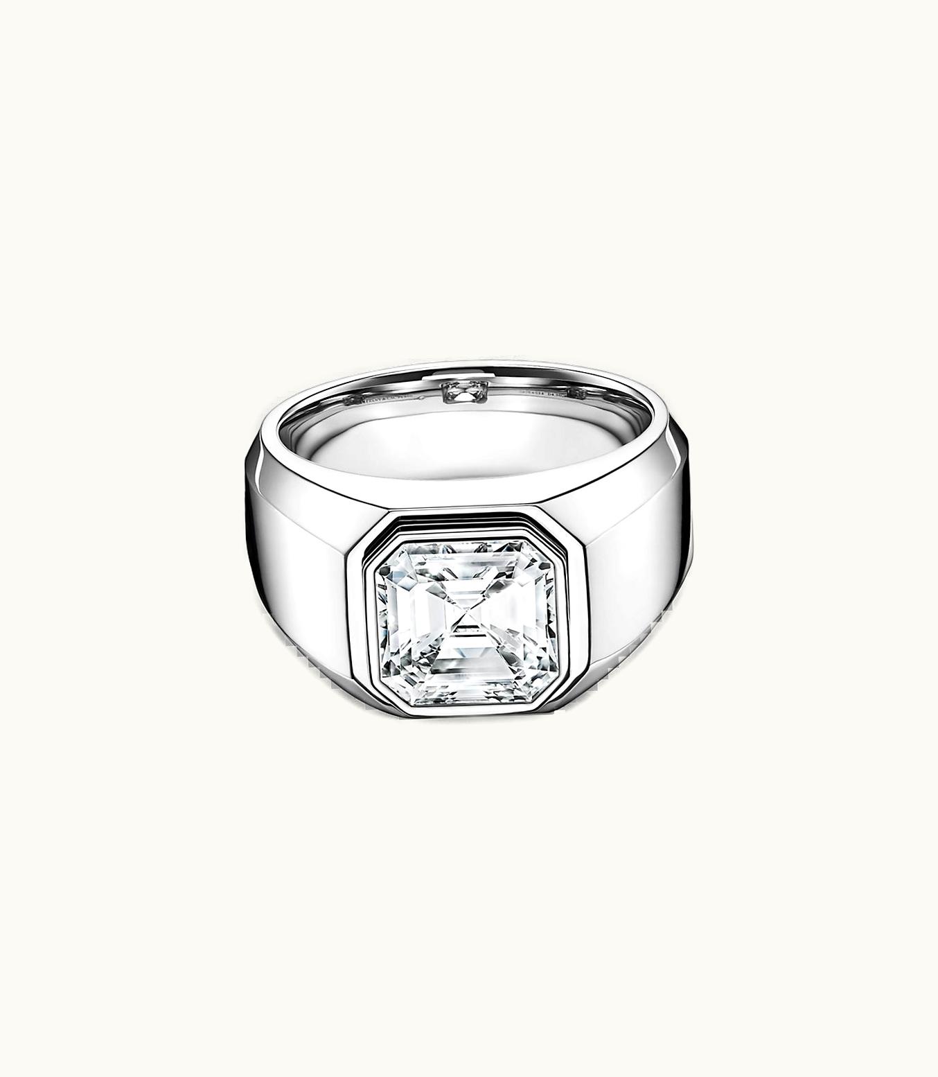 Tiffany & Co The Charles Tiffany Setting Men's Engagement Ring In Platinum With A Diamond In Platinum With A Square Emerald-Cut Diamond