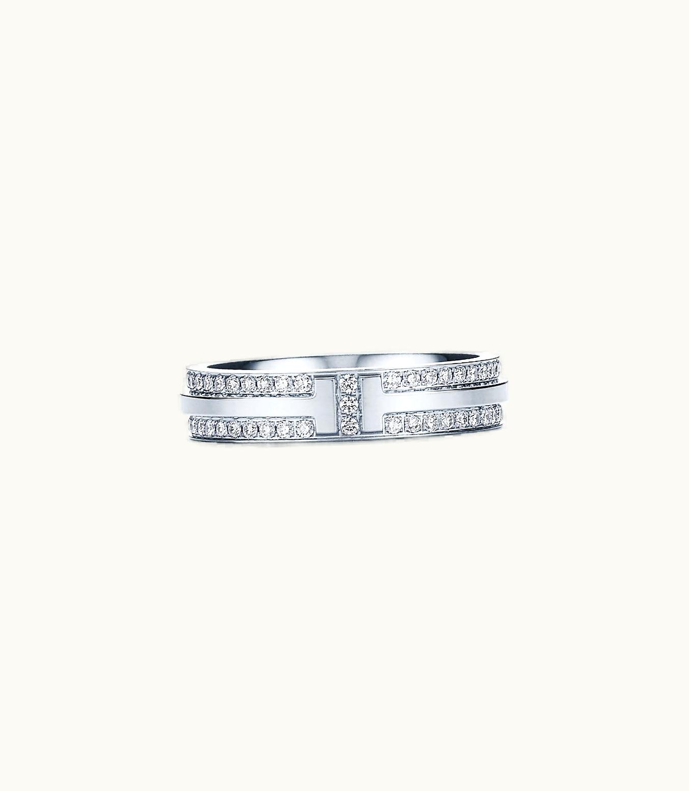 Tiffany & Co Tiffany T Narrow Pavé Diamond Ring In 18K White Gold, 4.5 Mm Wide