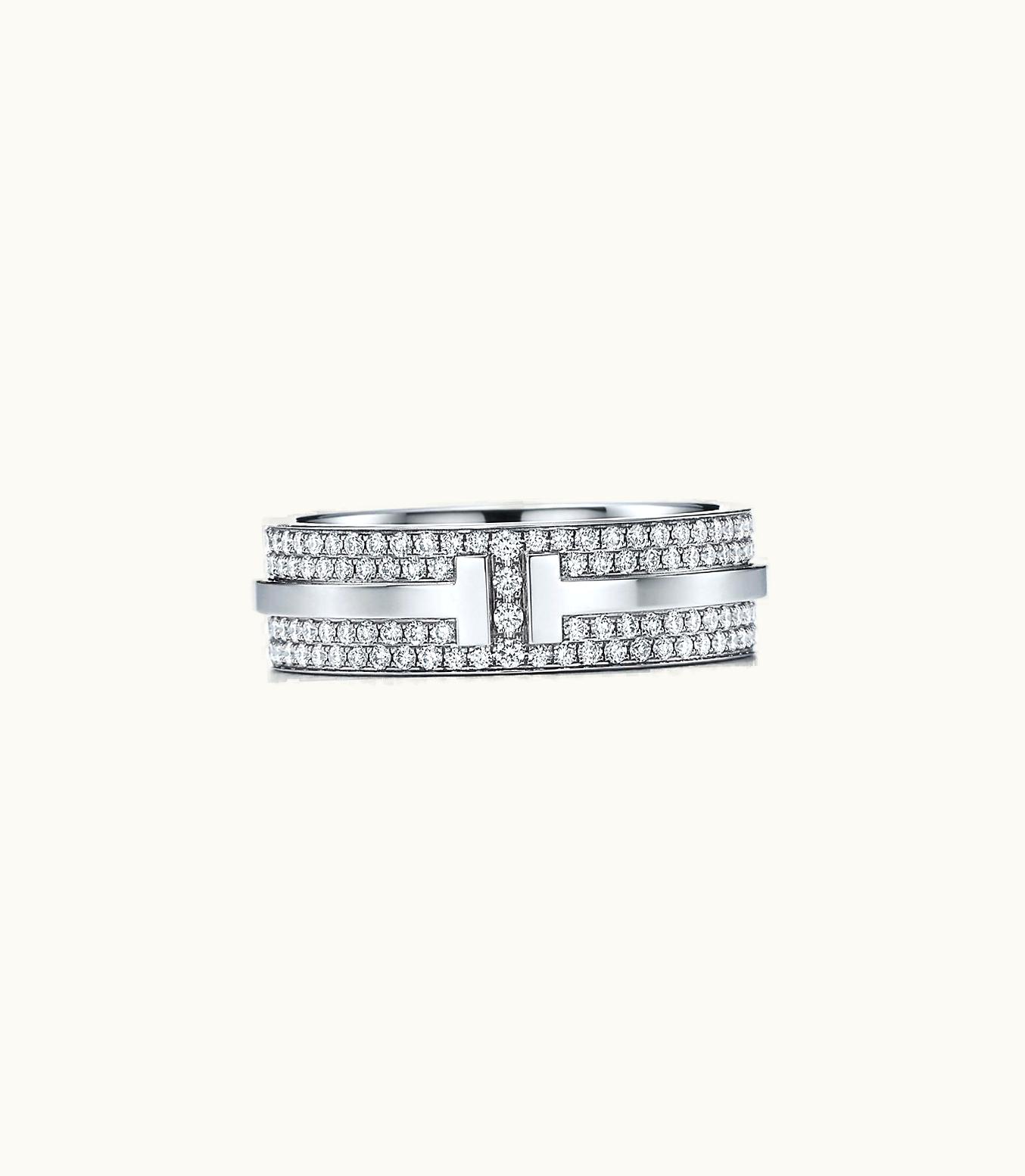Tiffany & Co Tiffany T Wide Pavé Diamond Ring In 18K White Gold, 5.8 Mm Wide