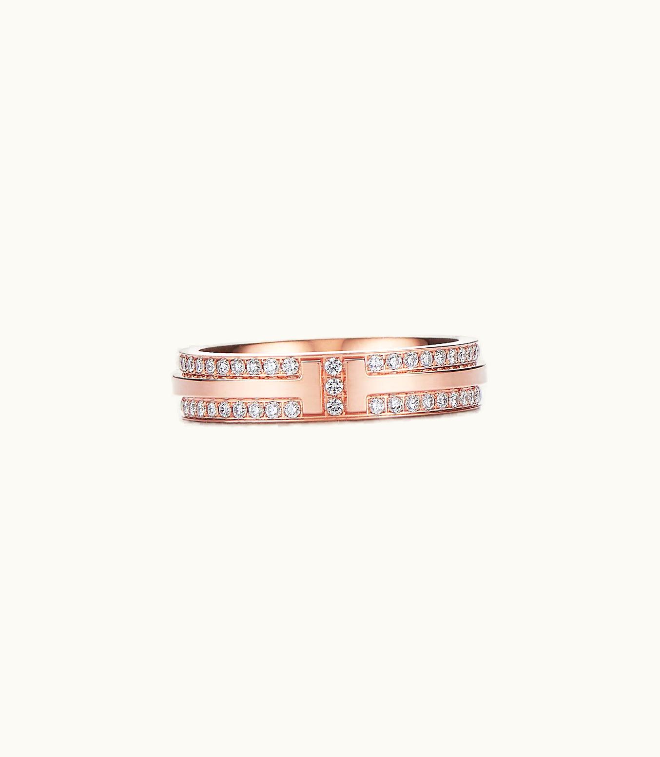 Tiffany & Co Tiffany T Narrow Pavé Diamond Ring In 18K Rose Gold, 4.5 Mm Wide